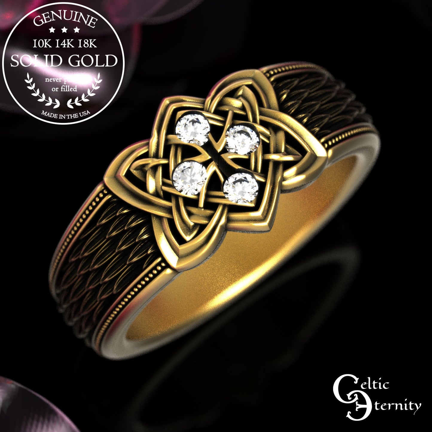 Sterling Celtic Cross & Dragon Scale Men's Ring, 2096