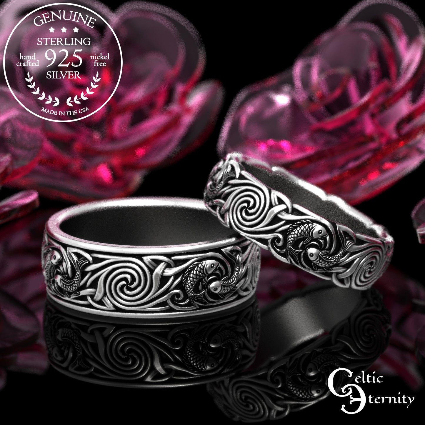 Sterling His & Hers Koi Fish Wedding Band Set, 2097 2102
