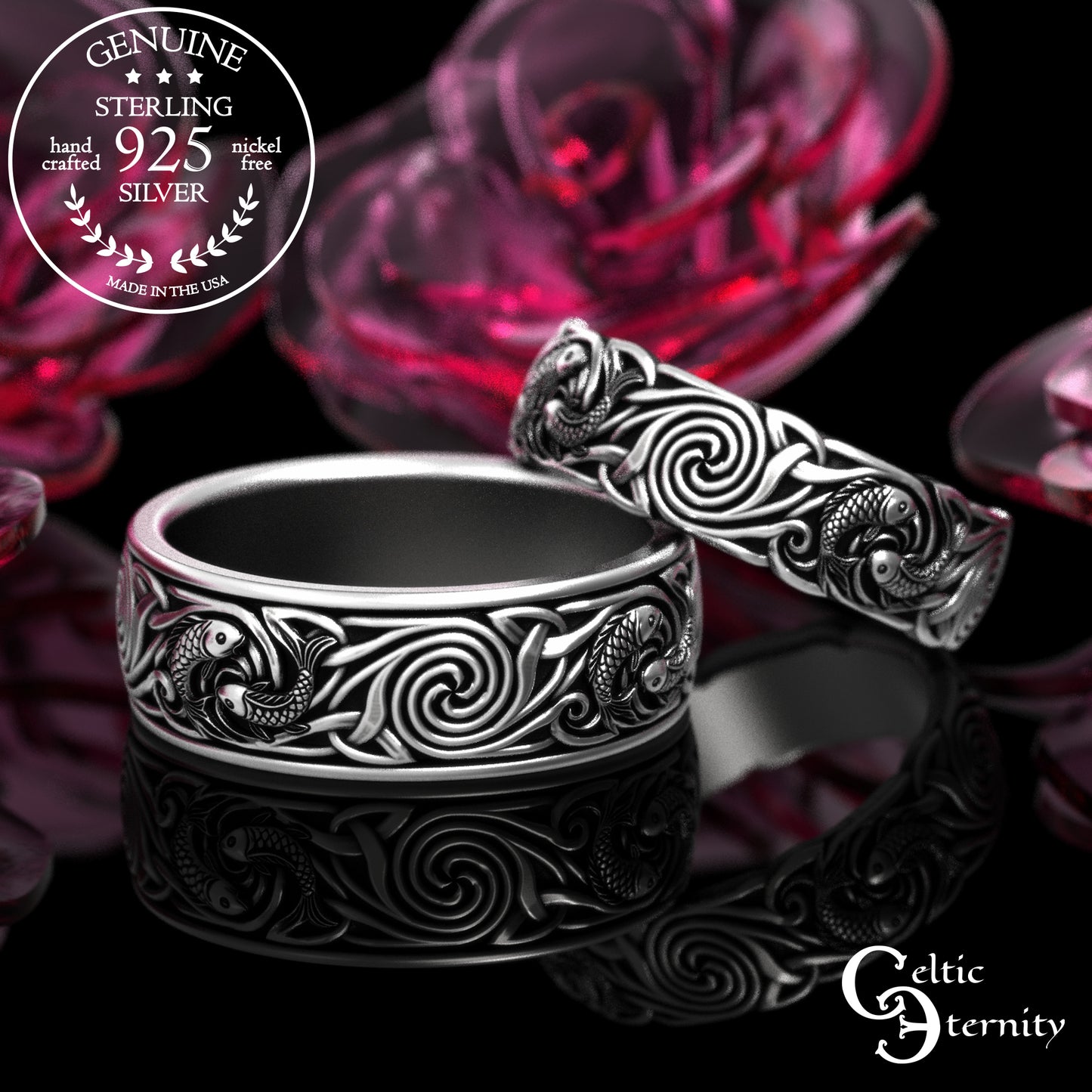 Sterling His & Hers Koi Fish Wedding Band Set, 2097 2102