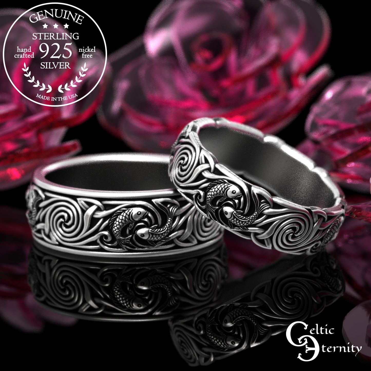 Sterling His & Hers Koi Fish Wedding Band Set, 2097 2102