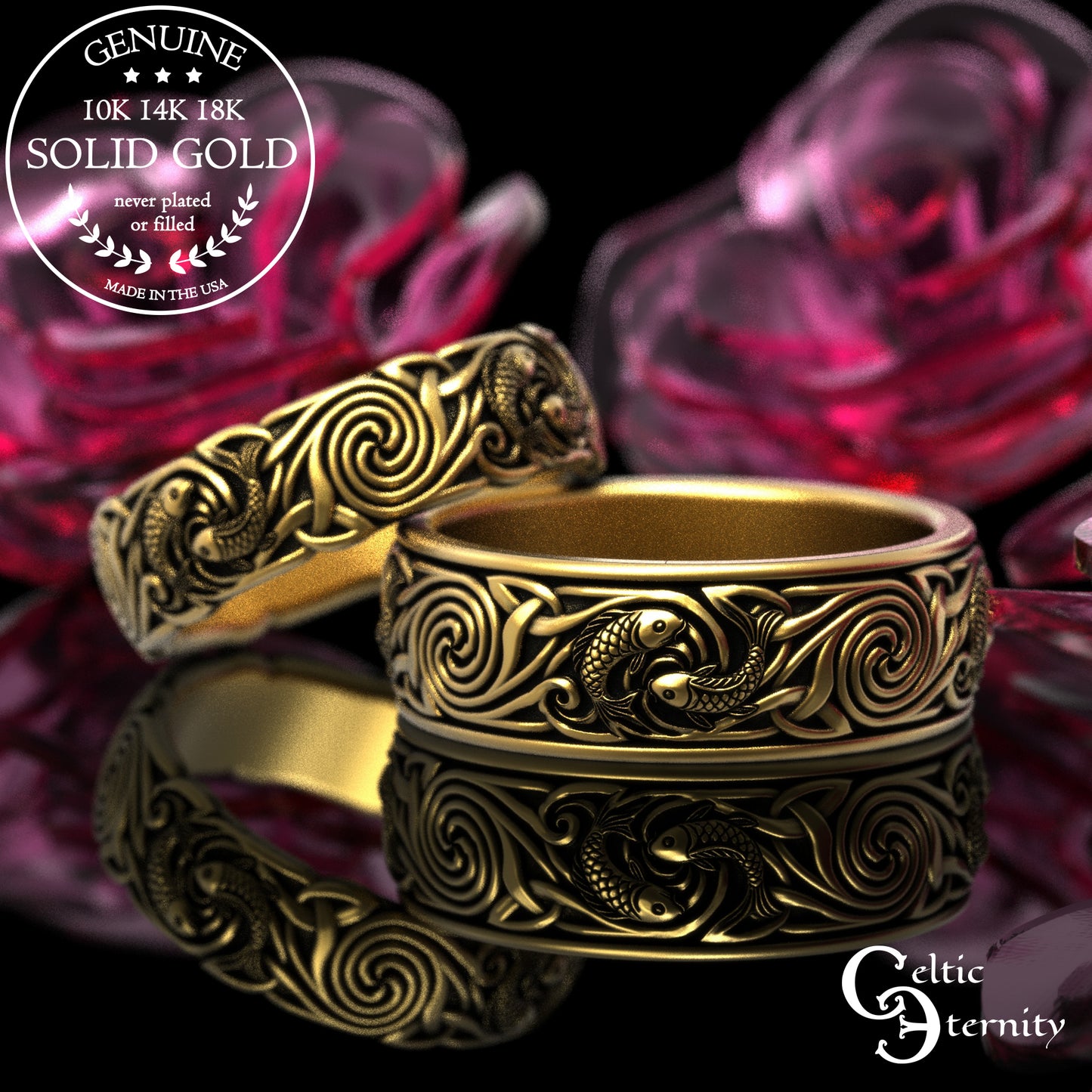 Sterling His & Hers Koi Fish Wedding Band Set, 2097 2102