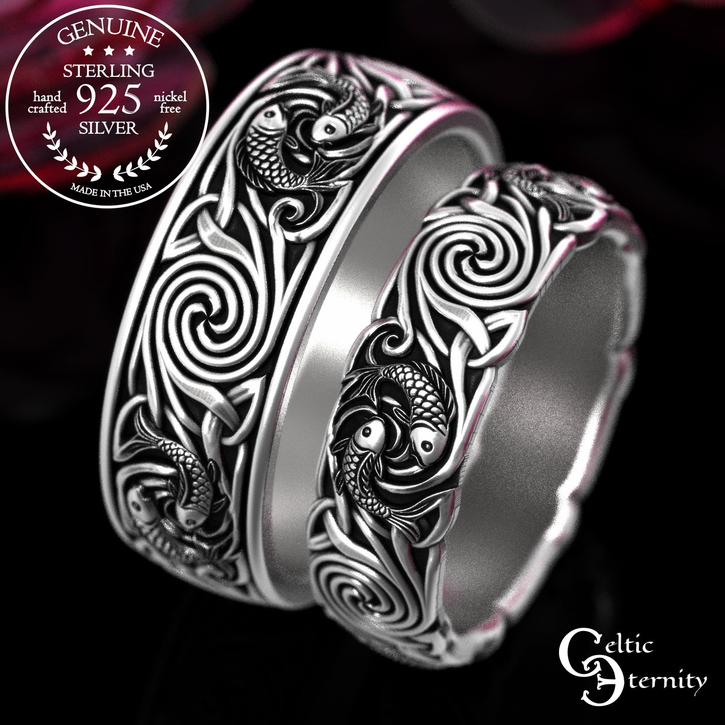 Sterling His & Hers Koi Fish Wedding Band Set, 2097 2102