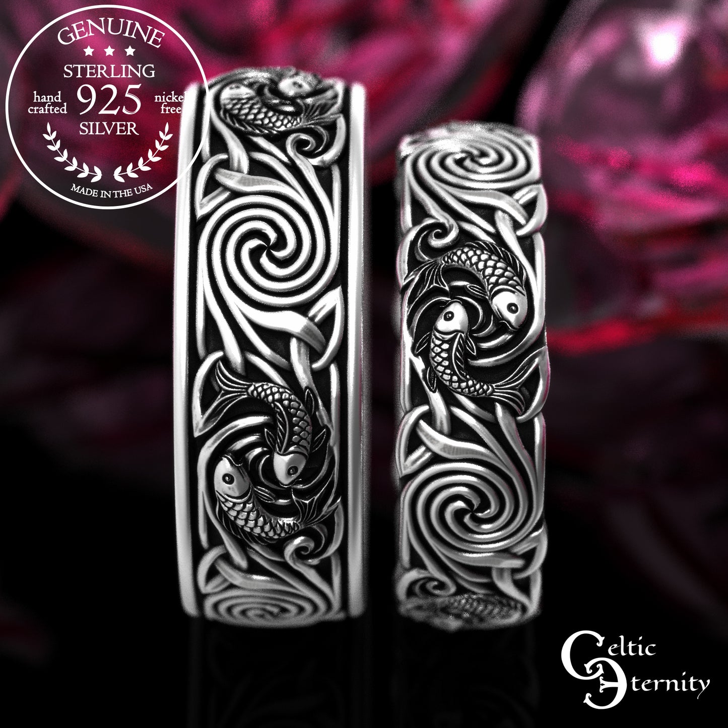 Sterling His & Hers Koi Fish Wedding Band Set, 2097 2102