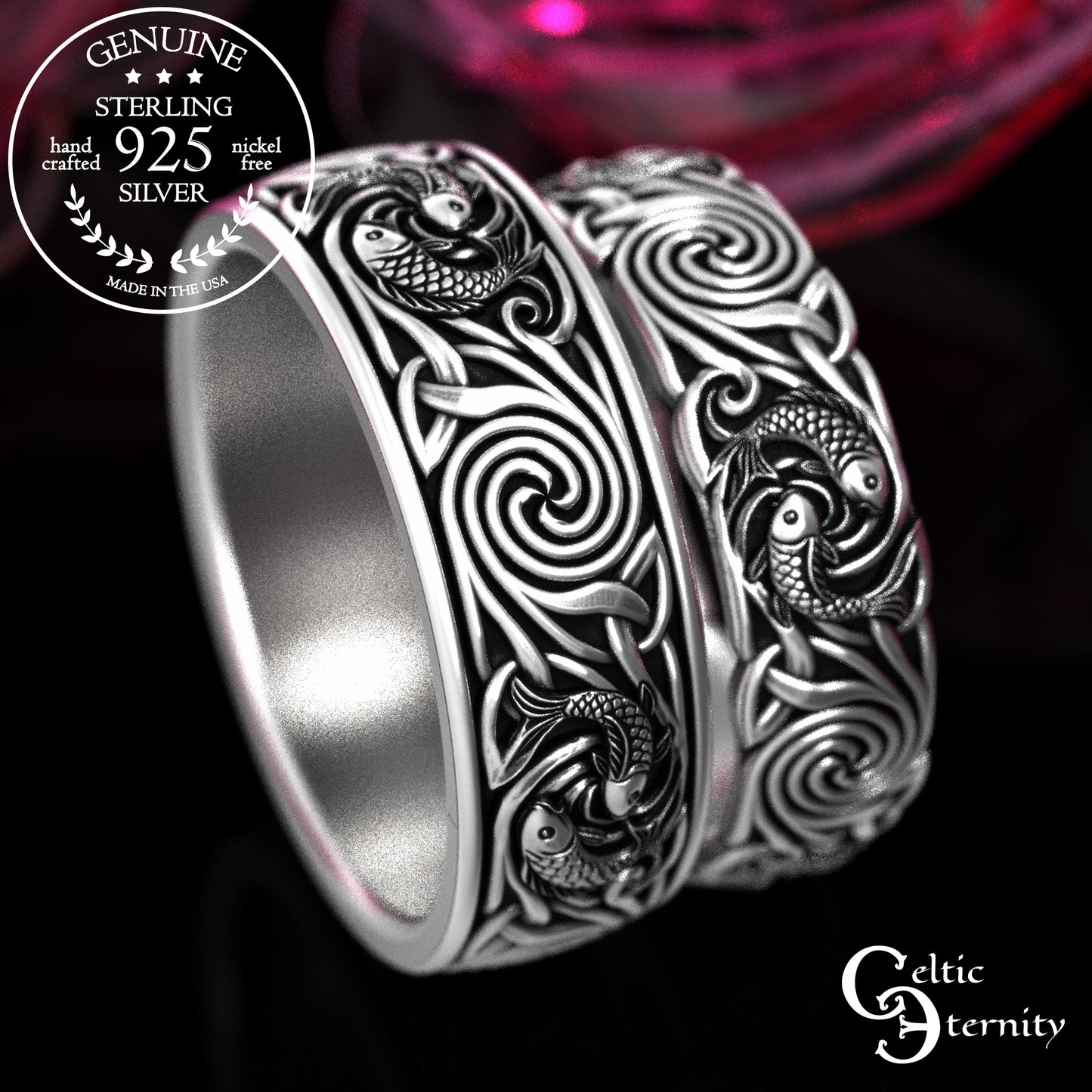 Sterling His & Hers Koi Fish Wedding Band Set, 2097 2102