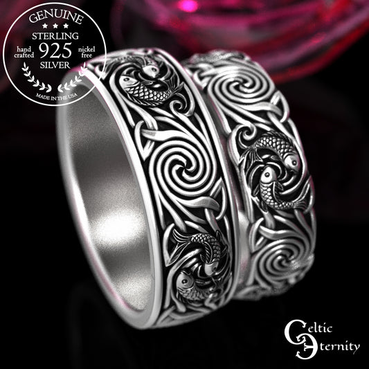 Sterling His & Hers Koi Fish Wedding Band Set, 2097 2102