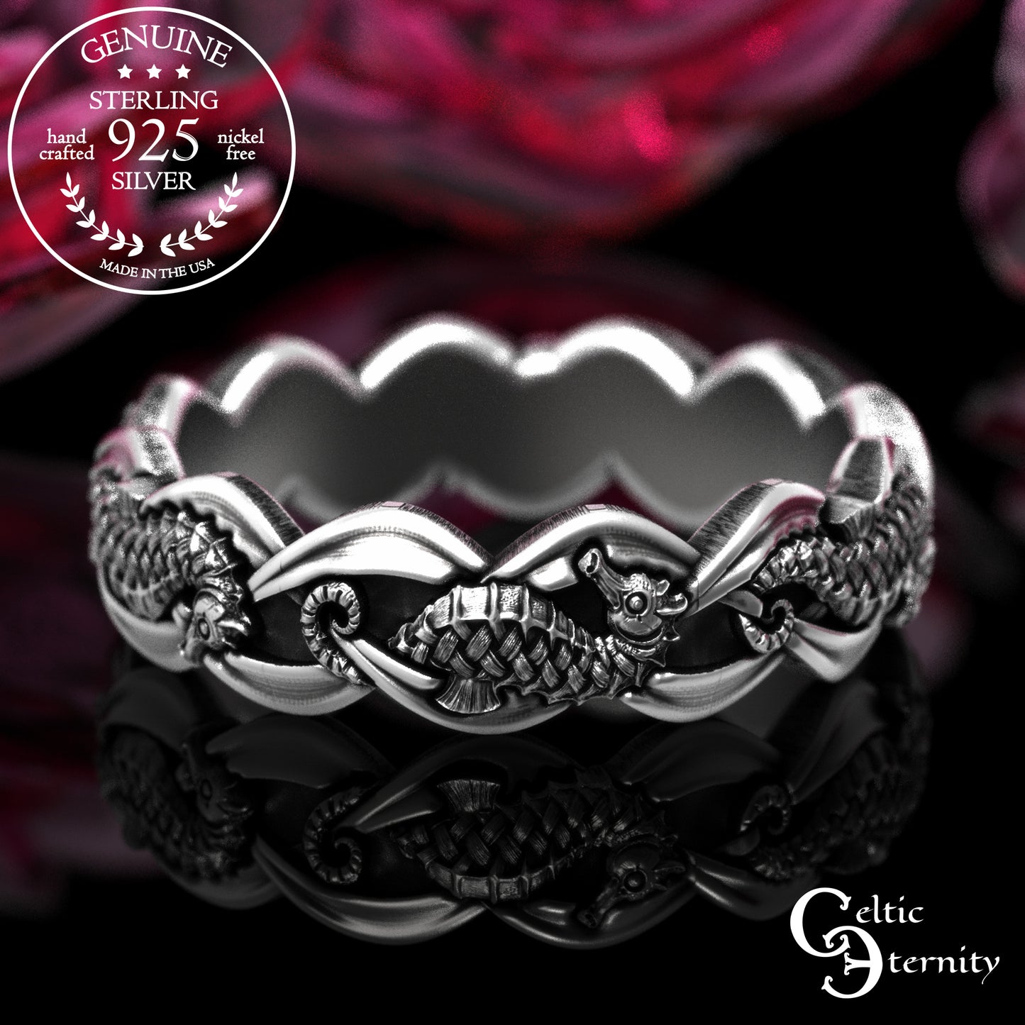Sterling His Hers Seahorse Wedding Band Set, 2100 2101
