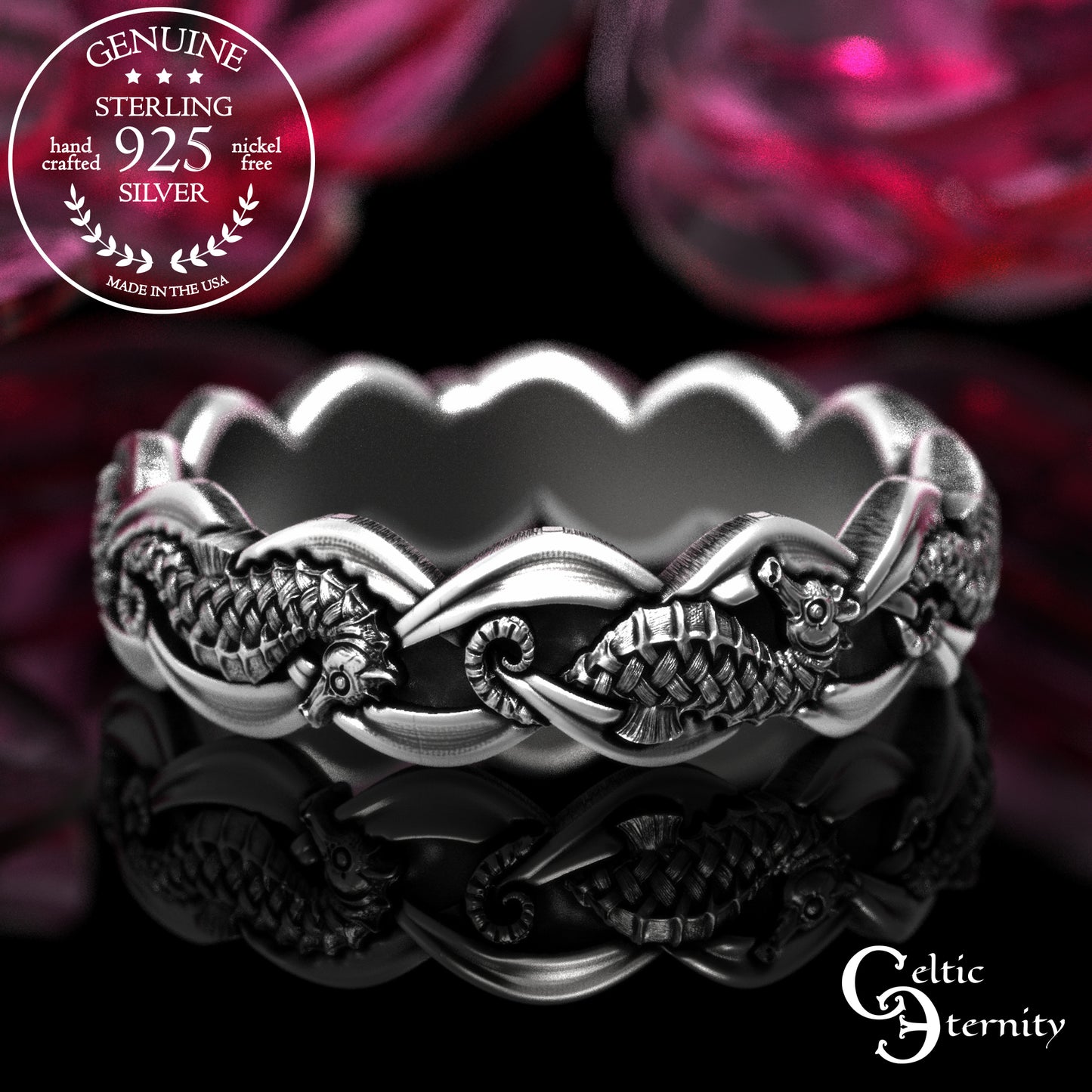 Sterling His Hers Seahorse Wedding Band Set, 2100 2101