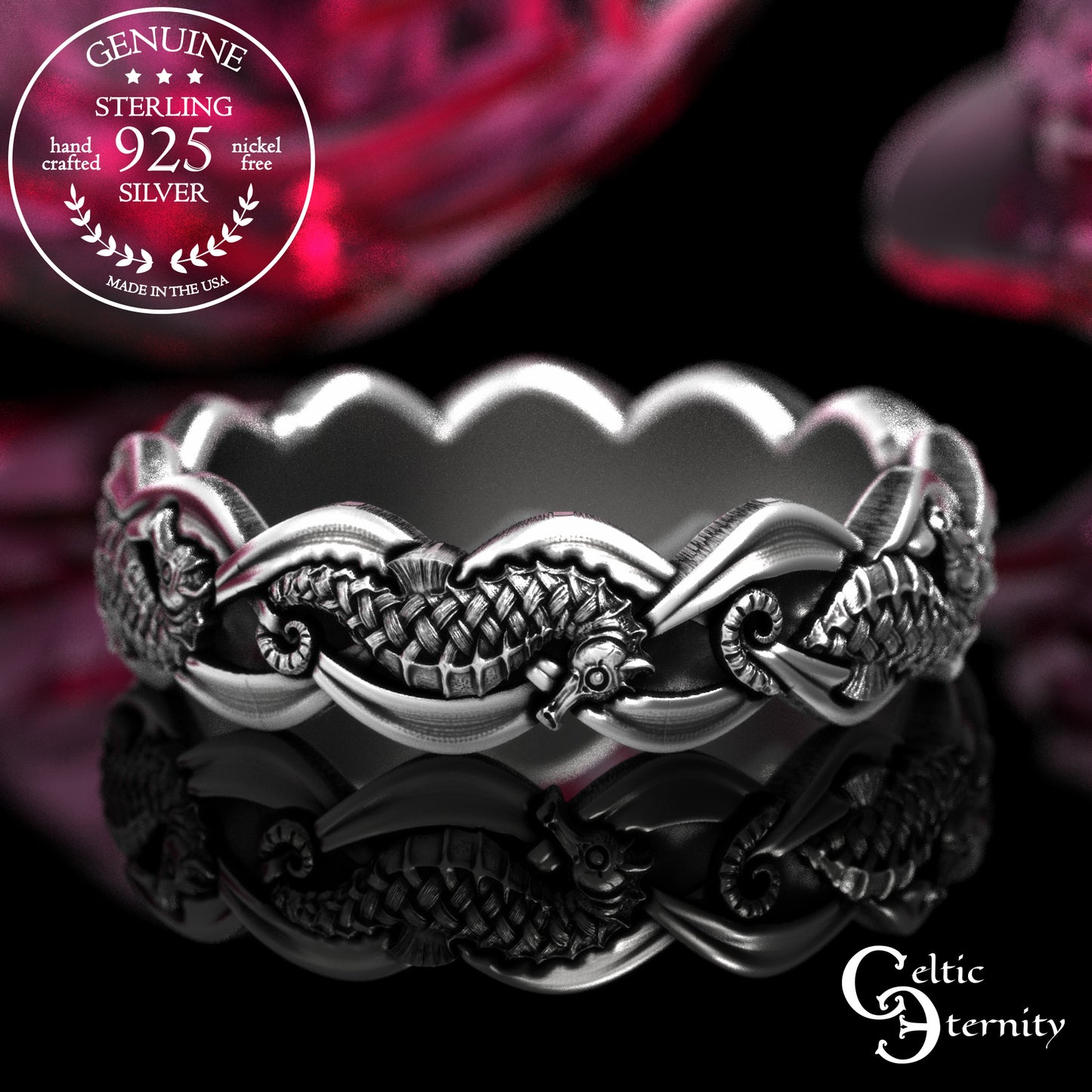 Sterling His Hers Seahorse Wedding Band Set, 2100 2101