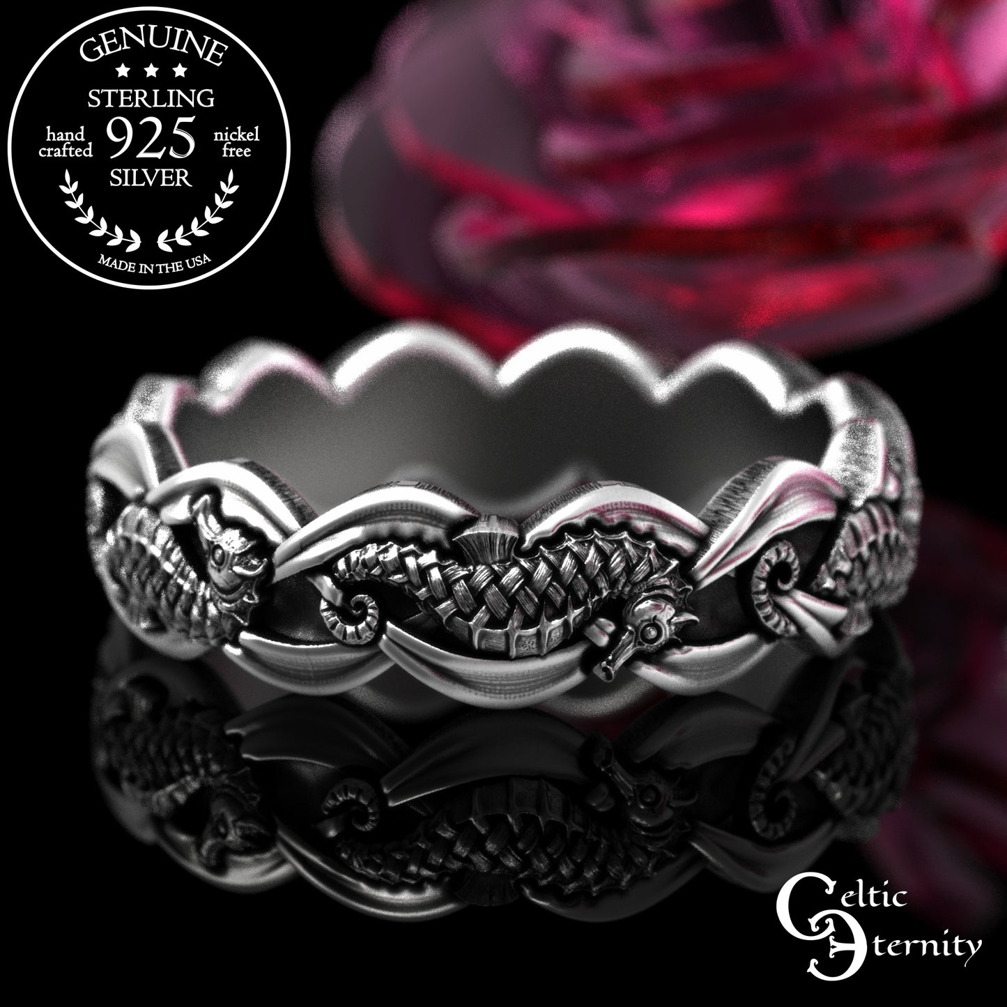Women's Sterling Seahorse Wedding Band, 2100