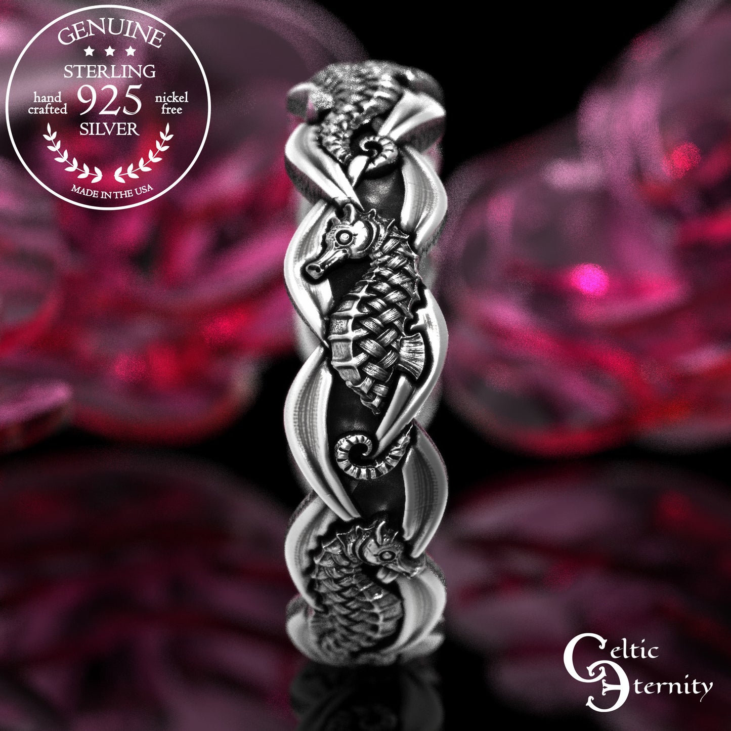 Sterling His Hers Seahorse Wedding Band Set, 2100 2101