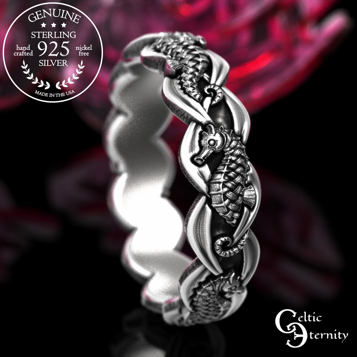Sterling His Hers Seahorse Wedding Band Set, 2100 2101