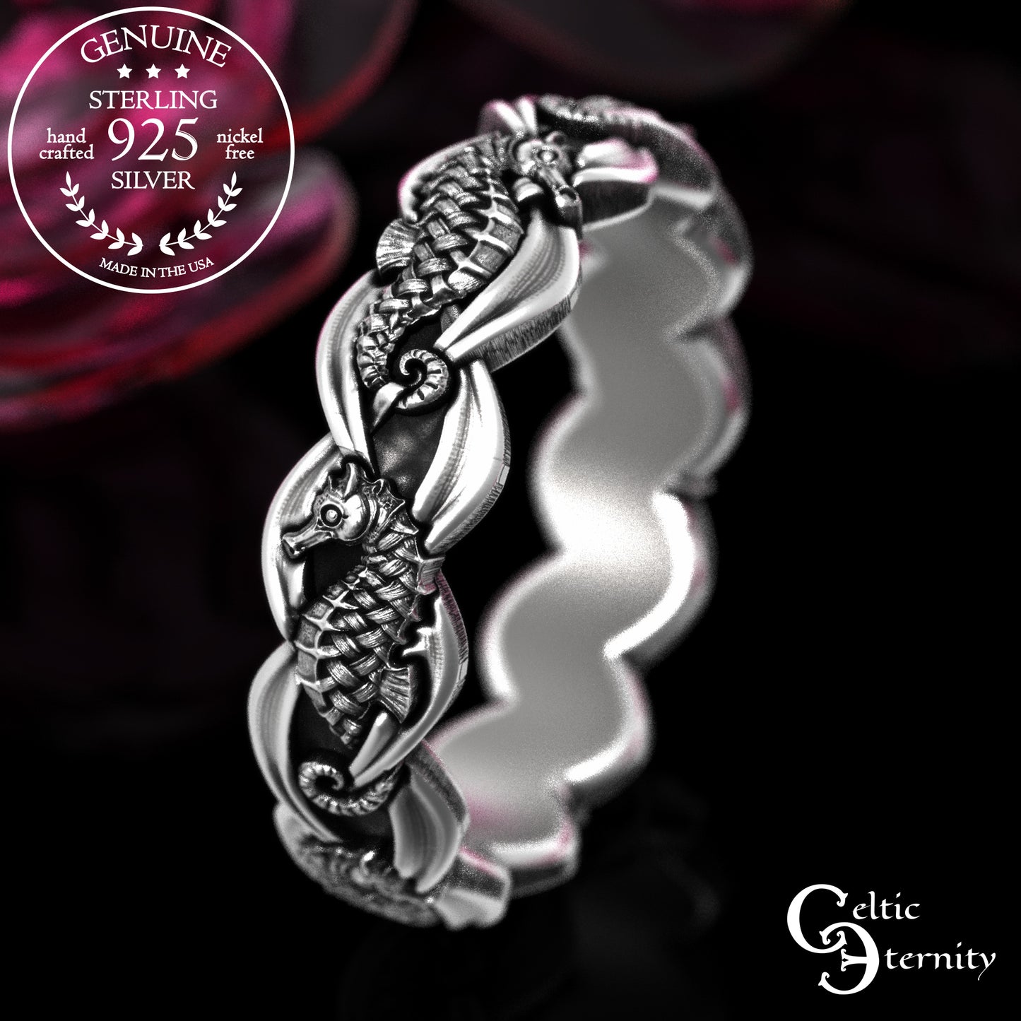 Sterling His Hers Seahorse Wedding Band Set, 2100 2101
