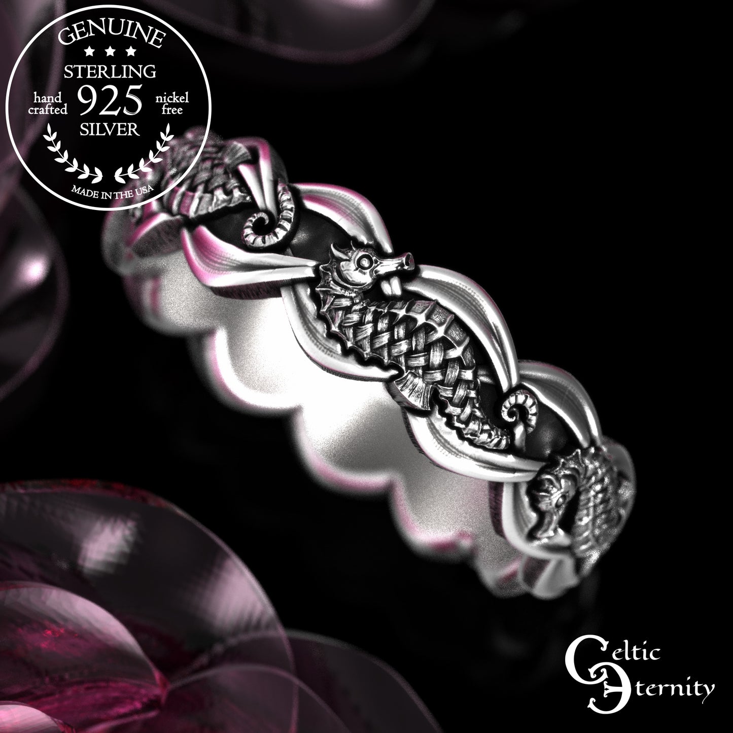 Women's Sterling Seahorse Wedding Band, 2100