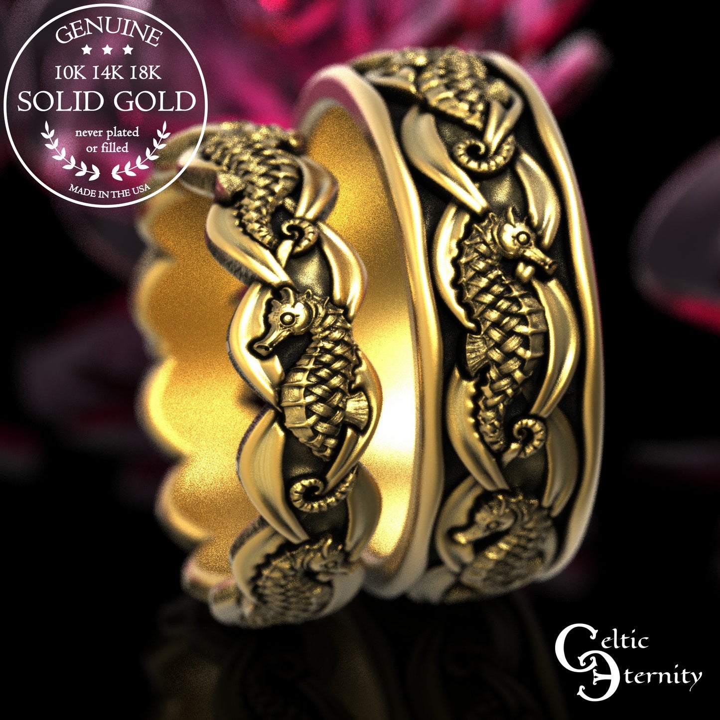 Men's Sterling Seahorse Wedding Band, 2101