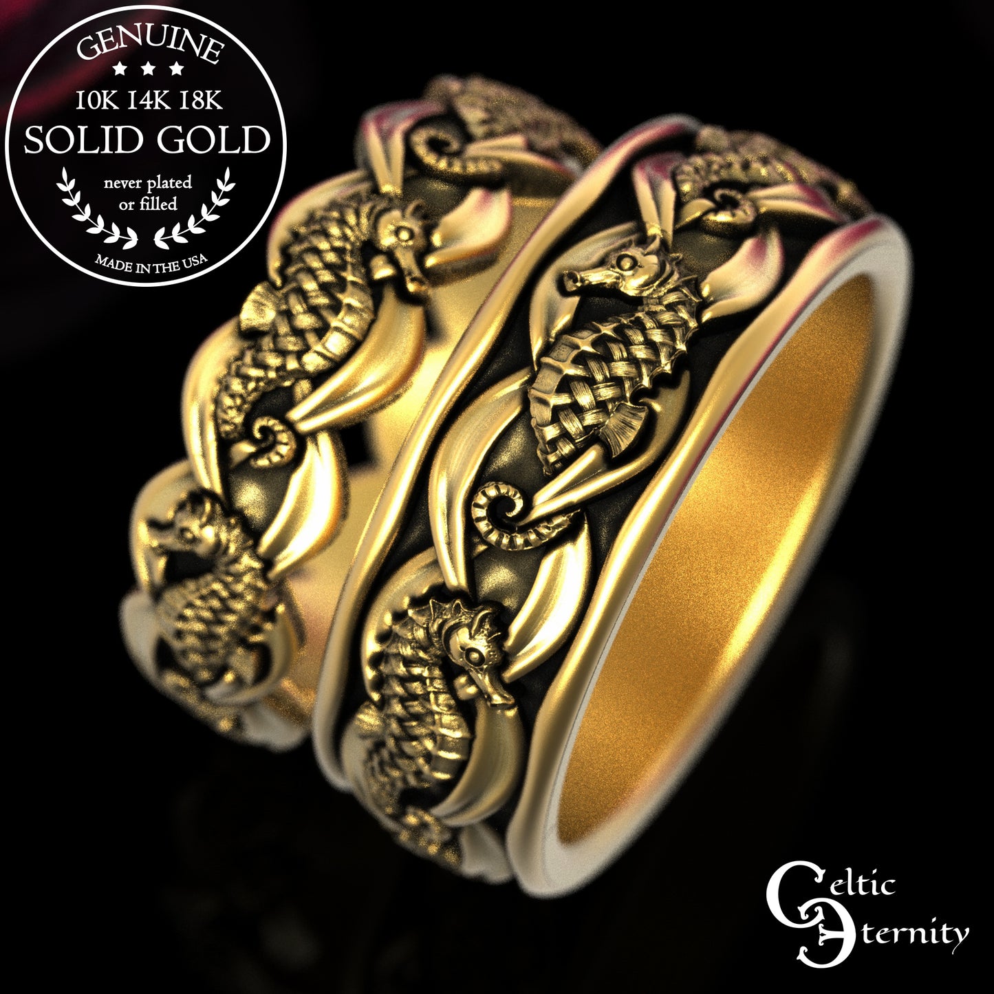 Sterling His Hers Seahorse Wedding Band Set, 2100 2101