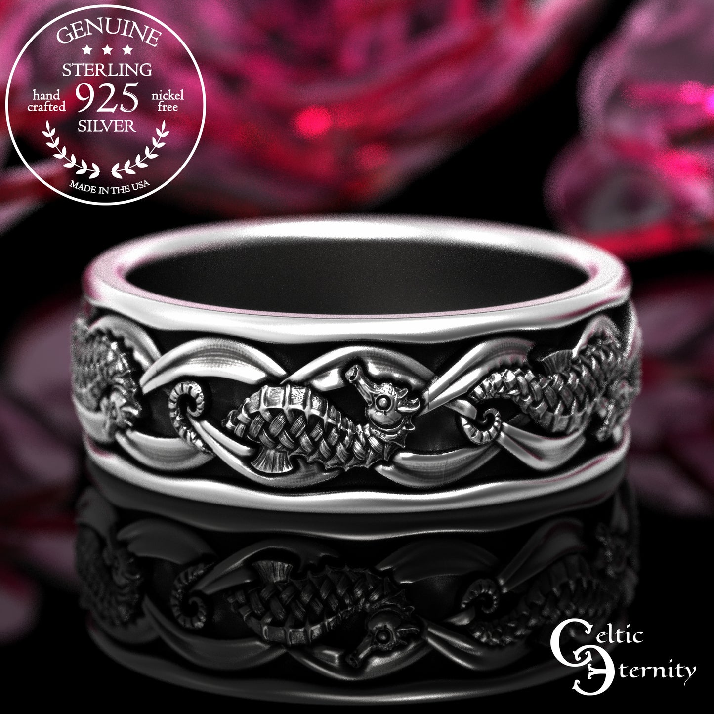 Sterling His Hers Seahorse Wedding Band Set, 2100 2101