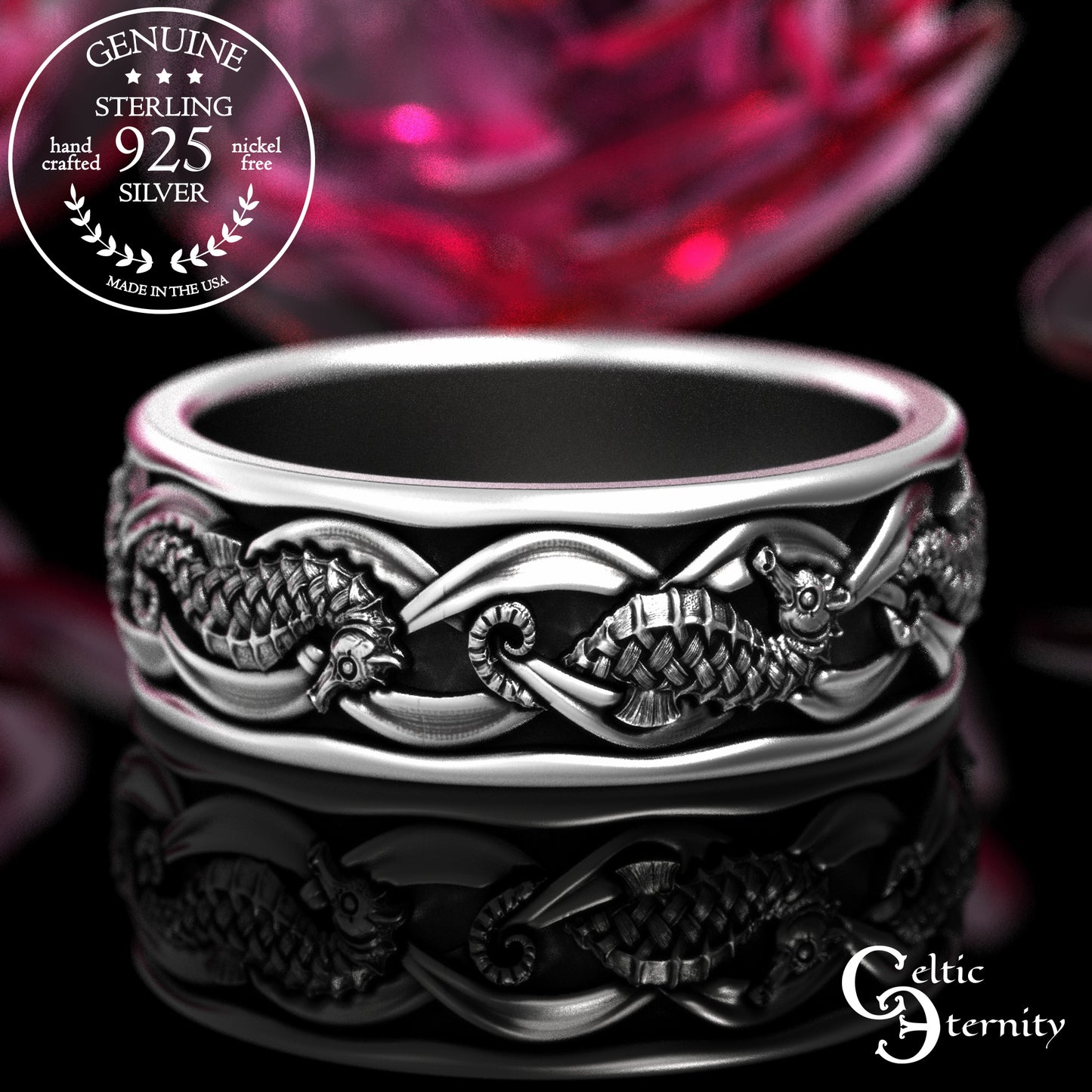 Sterling His Hers Seahorse Wedding Band Set, 2100 2101