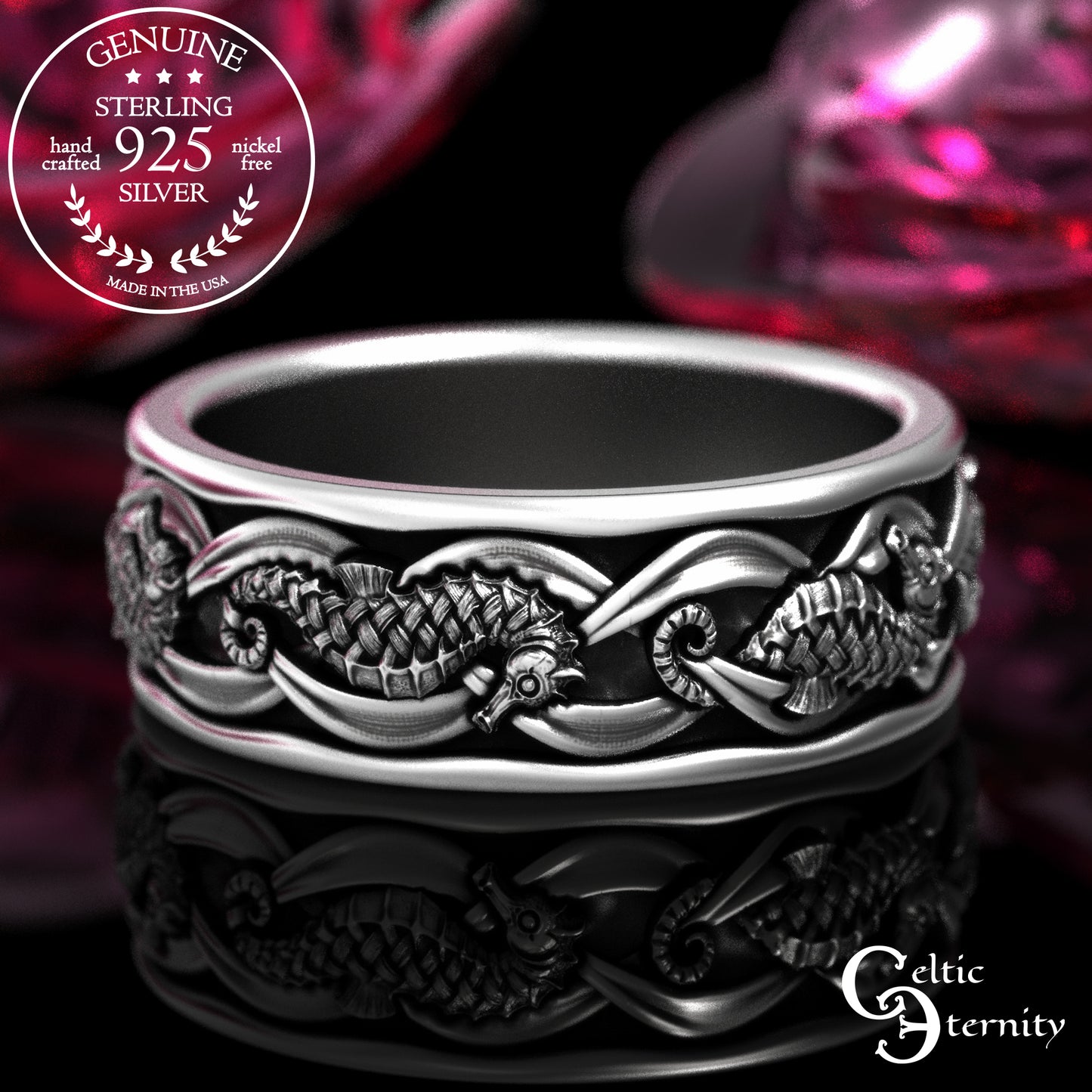 Sterling His Hers Seahorse Wedding Band Set, 2100 2101
