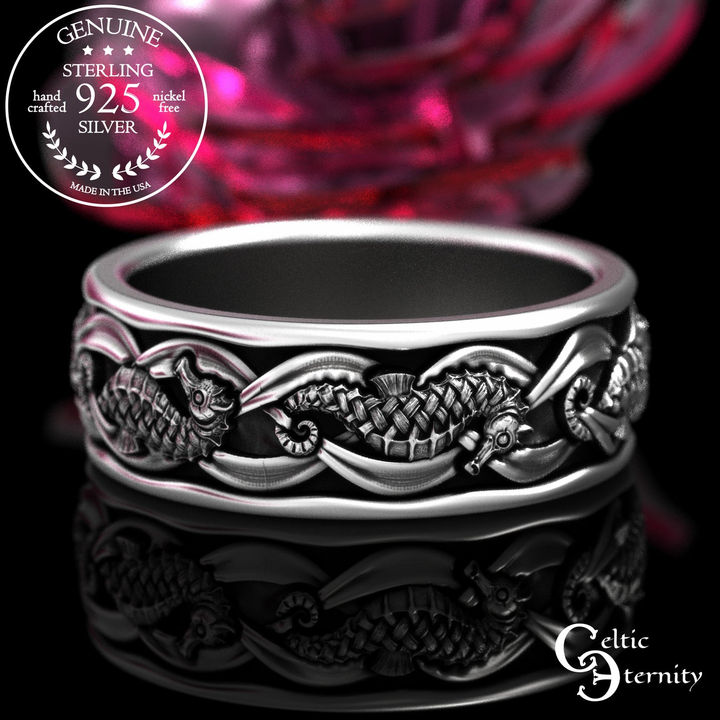 Men's Sterling Seahorse Wedding Band, 2101