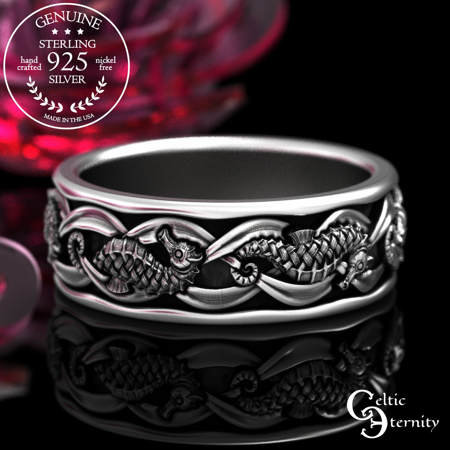 Men's Sterling Seahorse Wedding Band, 2101
