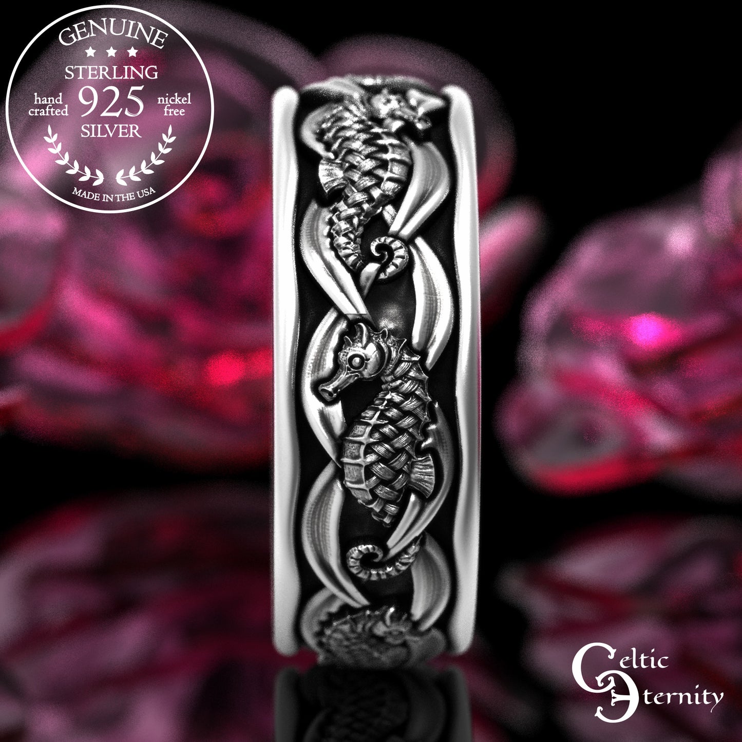 Men's Sterling Seahorse Wedding Band, 2101