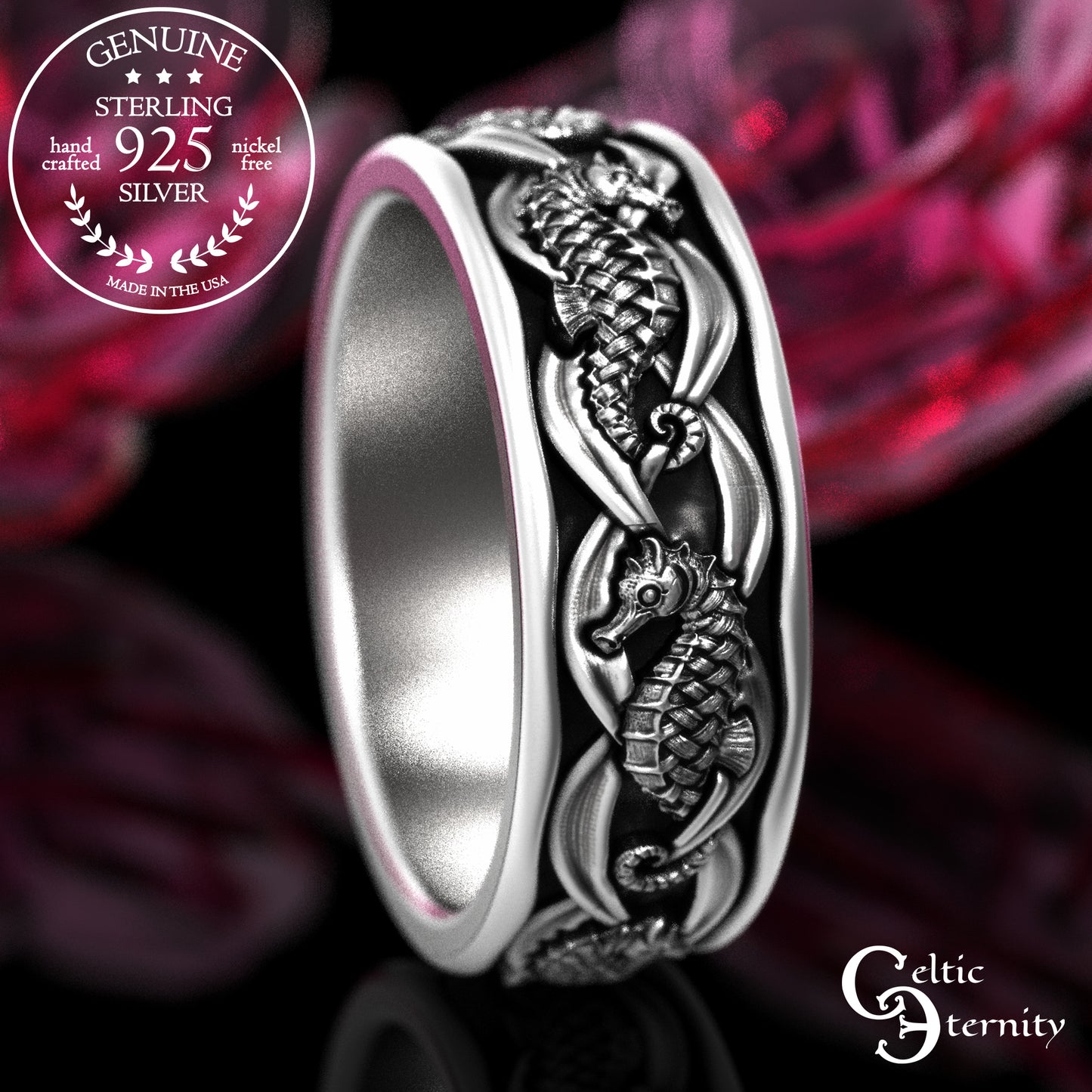 Sterling His Hers Seahorse Wedding Band Set, 2100 2101