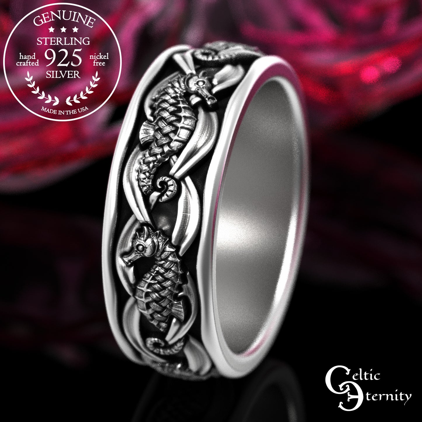 Men's Sterling Seahorse Wedding Band, 2101