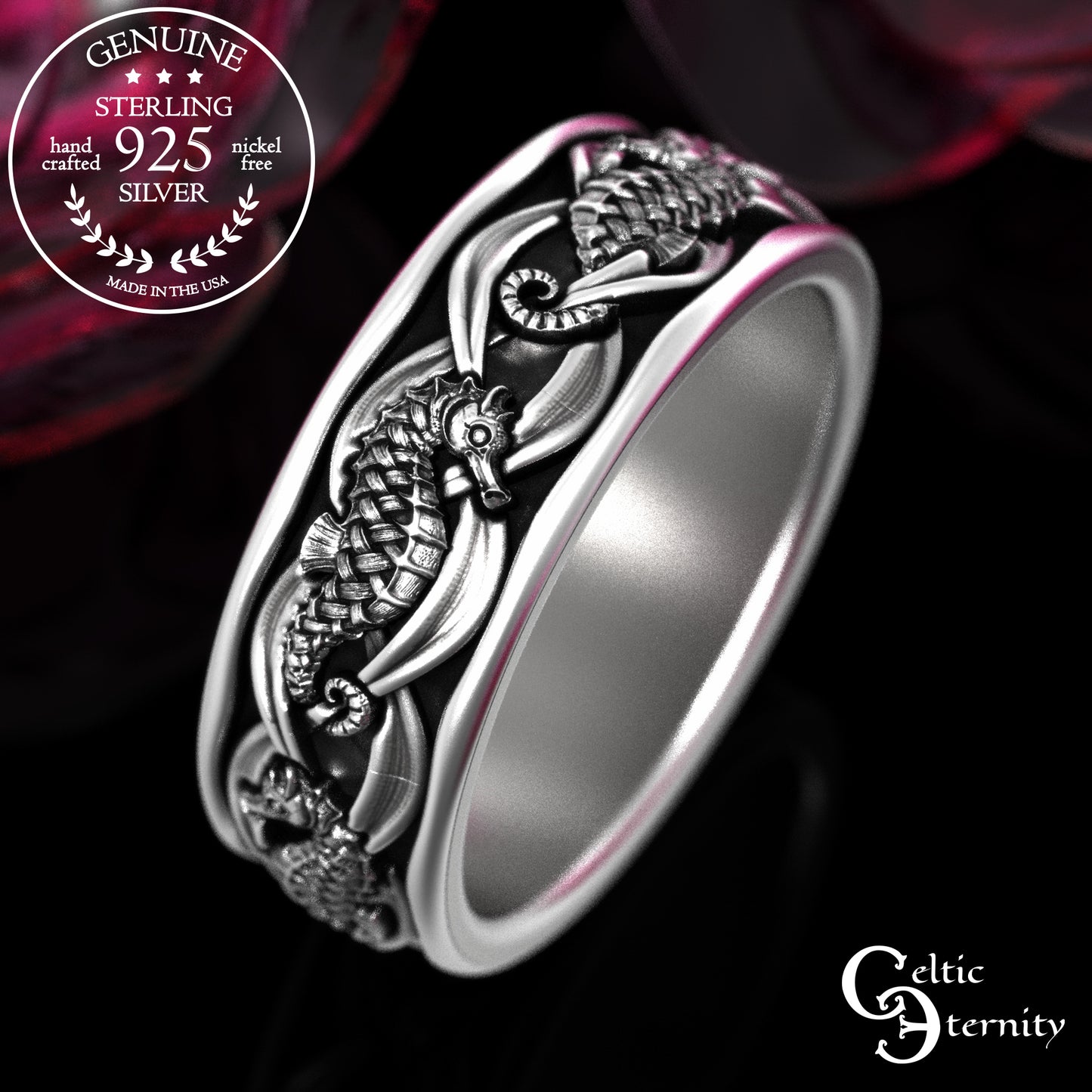 Sterling His Hers Seahorse Wedding Band Set, 2100 2101