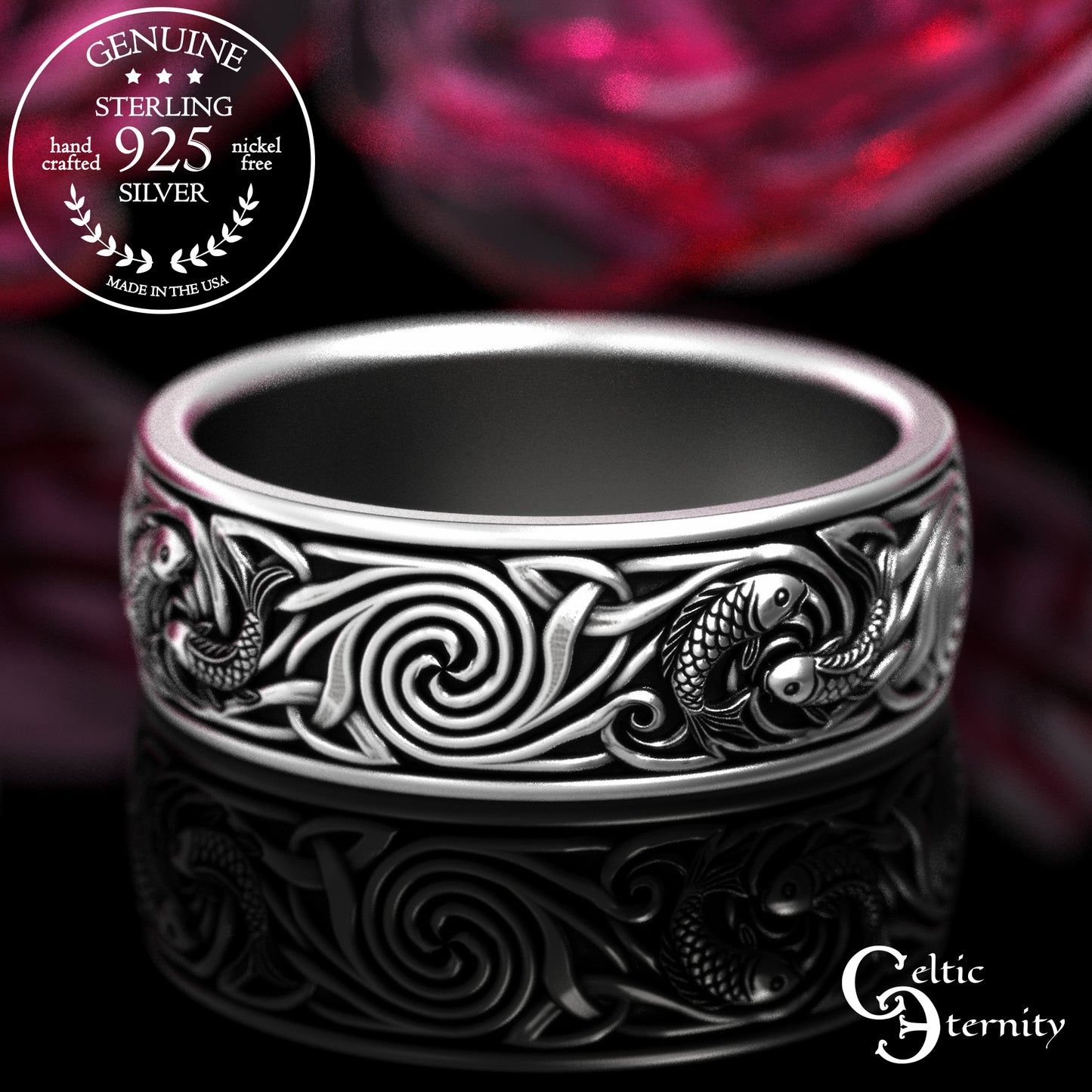 Men's Sterling Koi Fish Wedding Band, 2102
