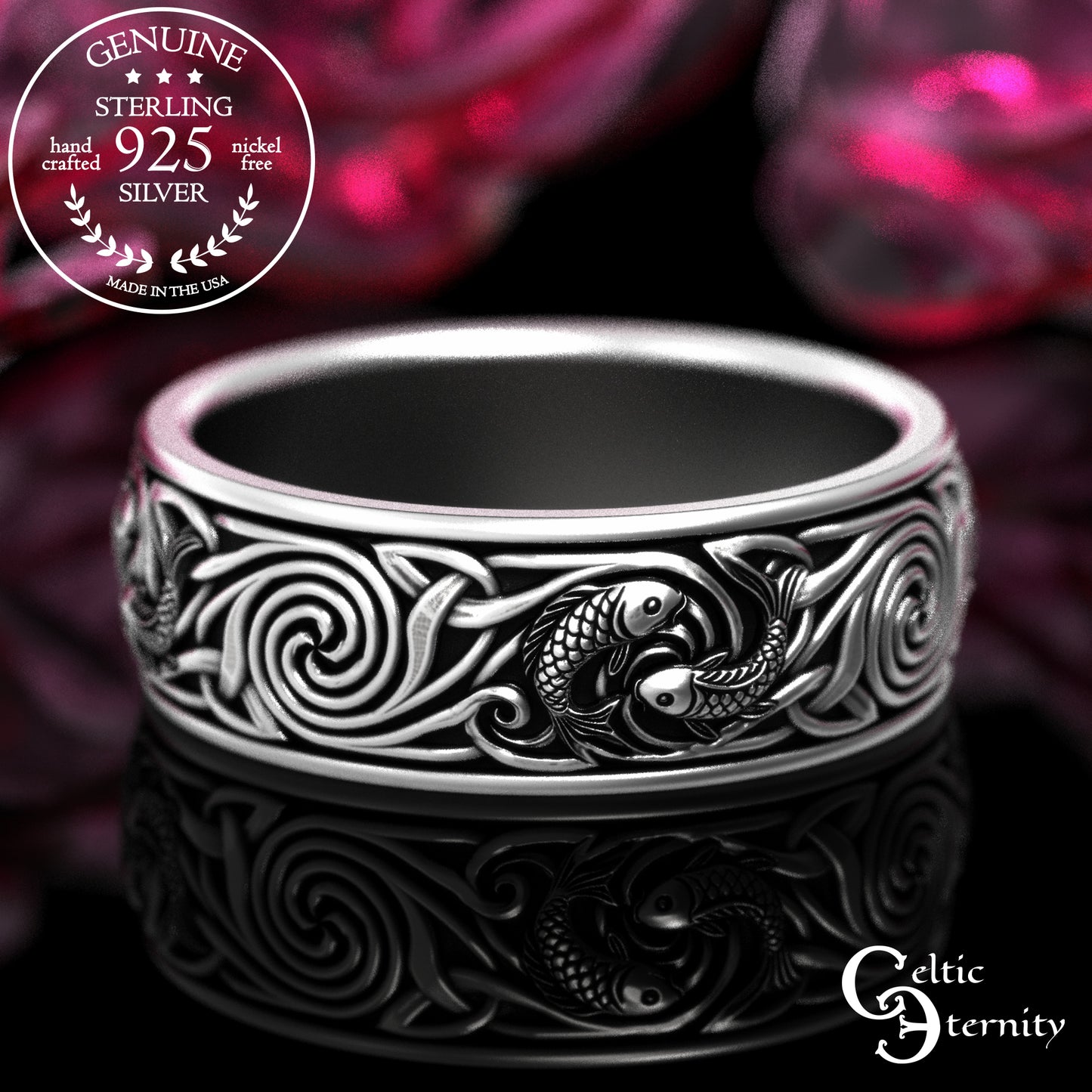 Sterling His & Hers Koi Fish Wedding Band Set, 2097 2102