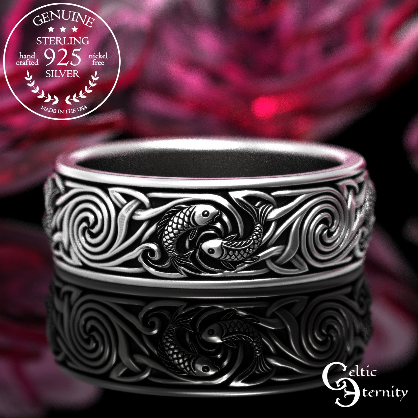 Sterling His & Hers Koi Fish Wedding Band Set, 2097 2102