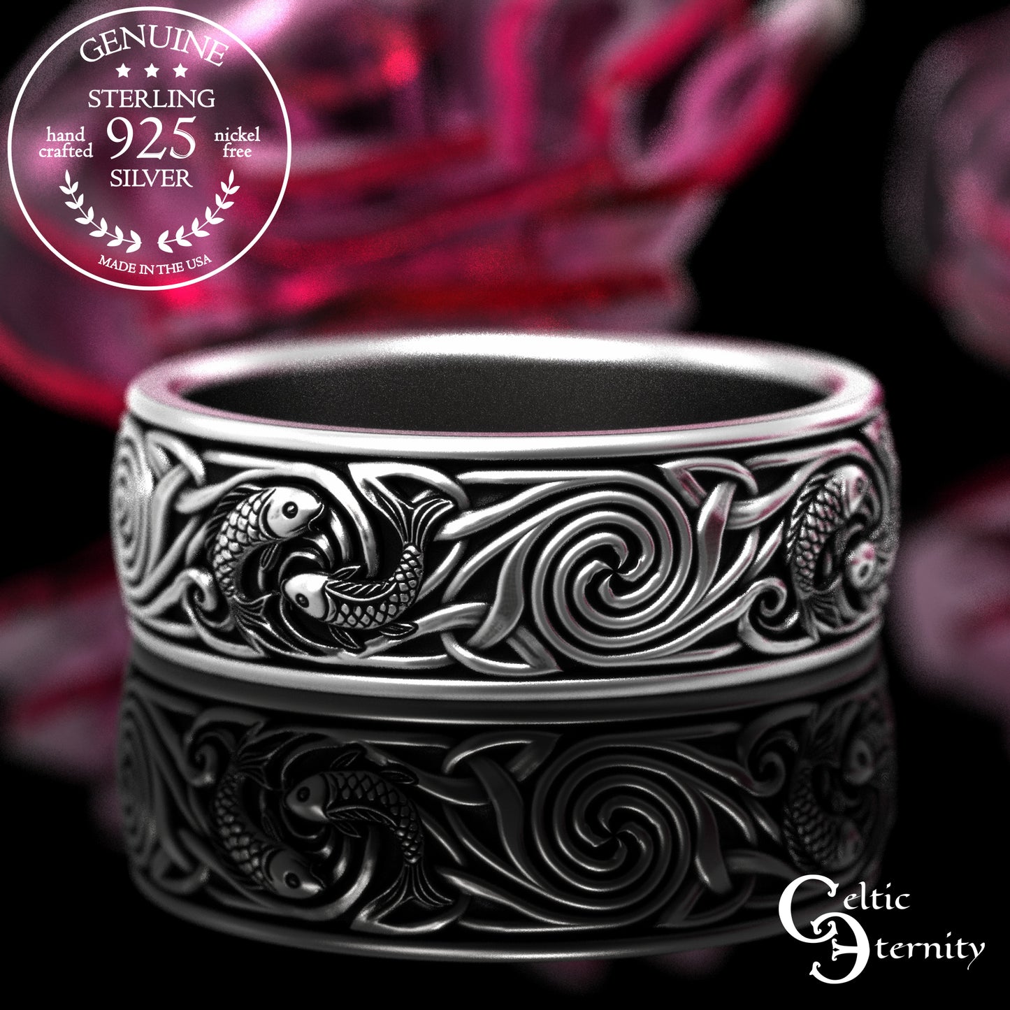 Men's Sterling Koi Fish Wedding Band, 2102