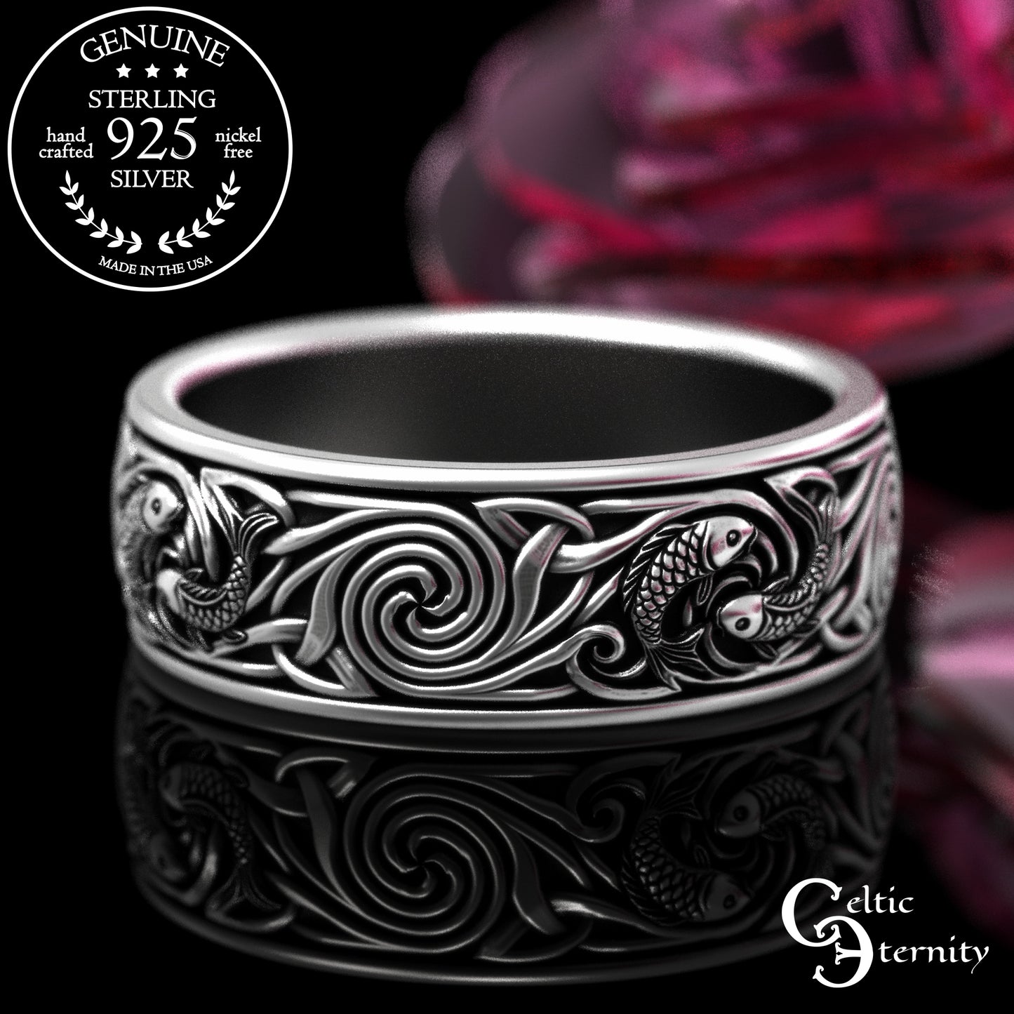 Men's Sterling Koi Fish Wedding Band, 2102