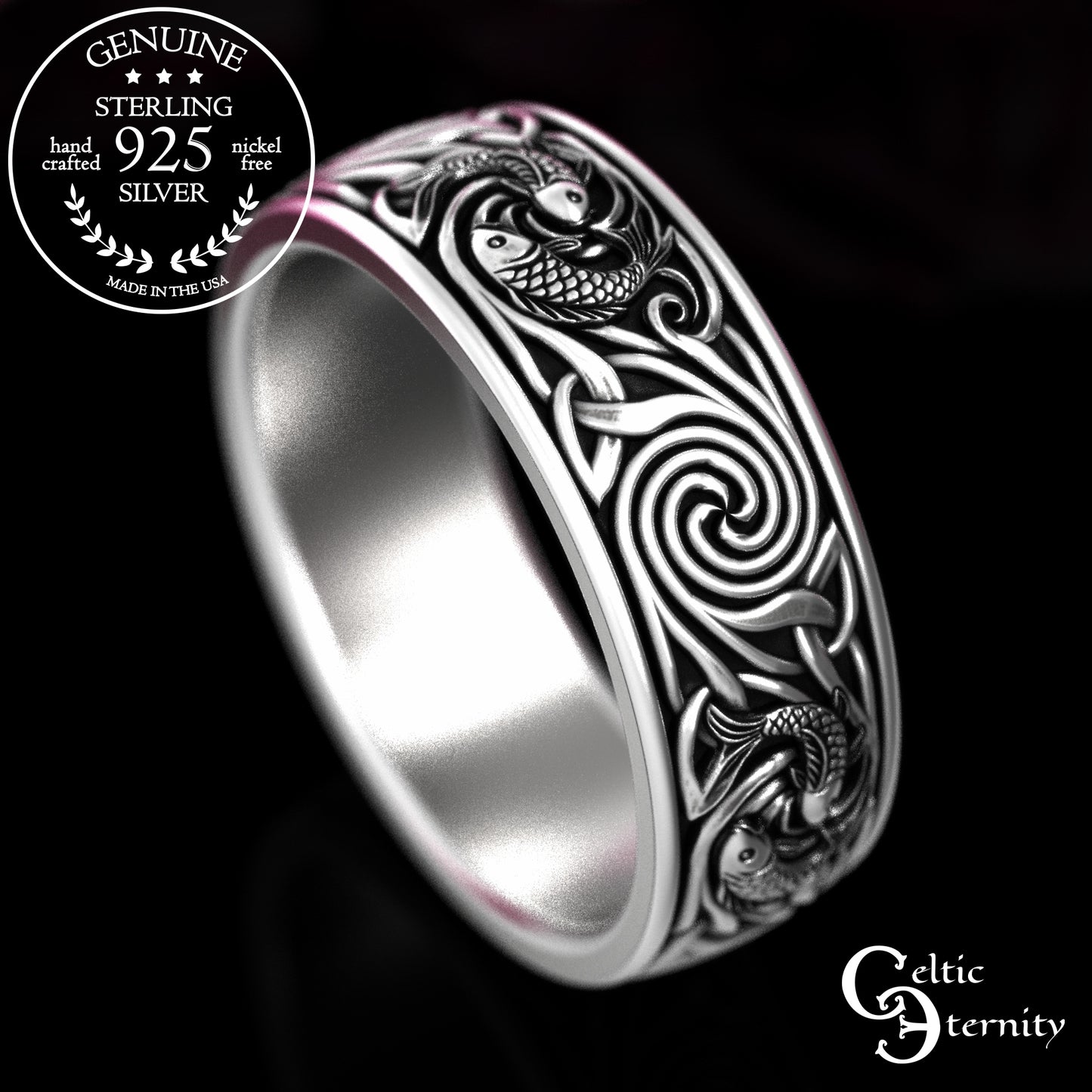 Men's Sterling Koi Fish Wedding Band, 2102