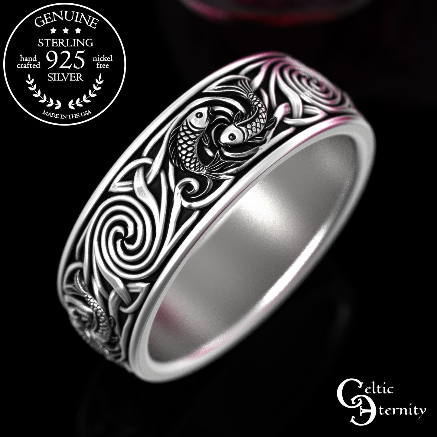 Men's Sterling Koi Fish Wedding Band, 2102