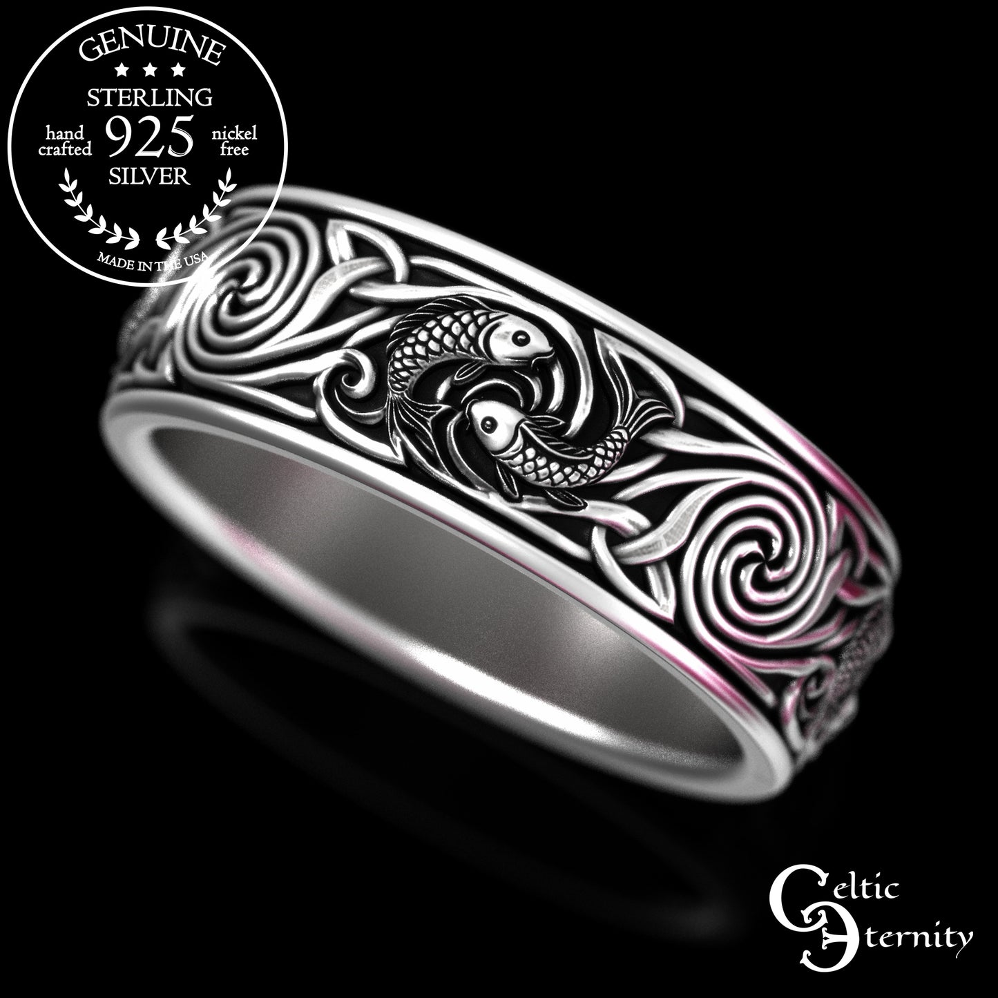 Men's Sterling Koi Fish Wedding Band, 2102