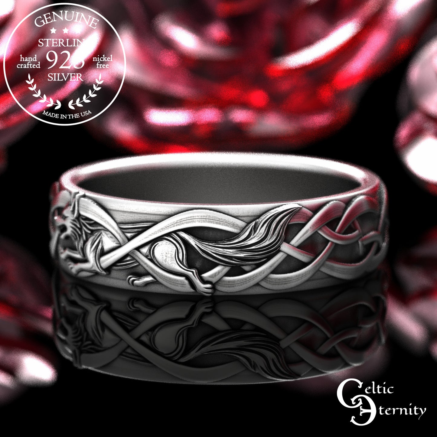 Sterling Silver Women's Irish Wolf & Knotwork Wedding Band,2106