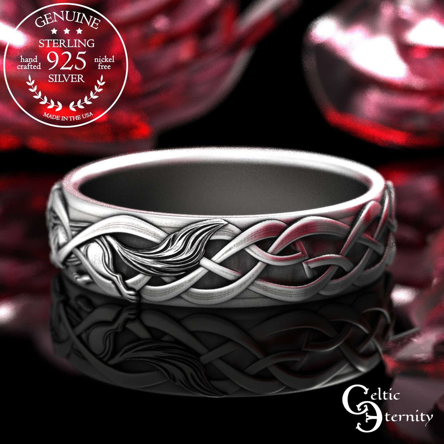 Sterling Silver Women's Irish Wolf & Knotwork Wedding Band,2106