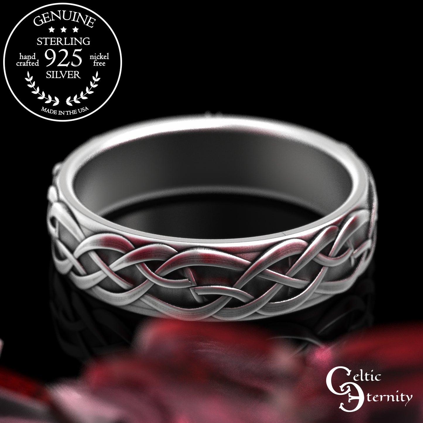 Sterling Silver Women's Irish Wolf & Knotwork Wedding Band,2106