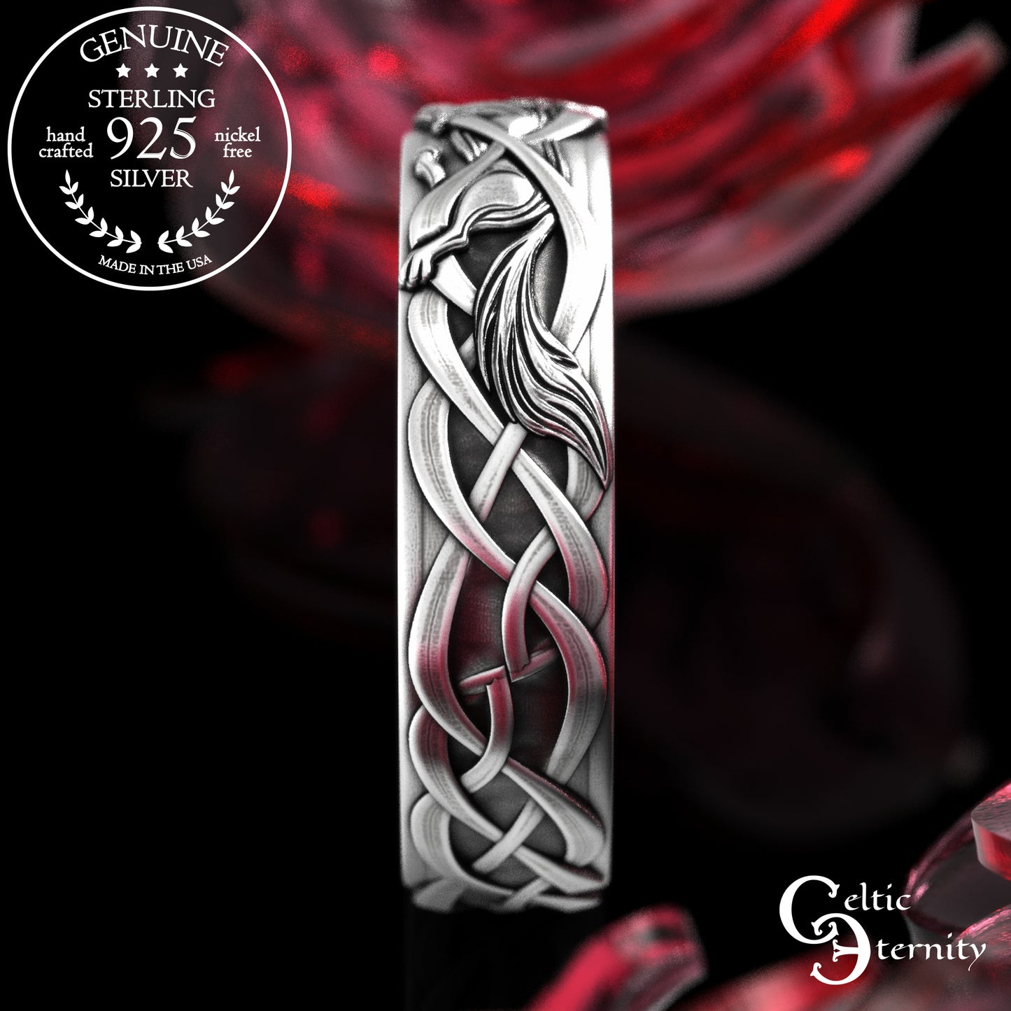 Sterling Silver Women's Irish Wolf & Knotwork Wedding Band,2106