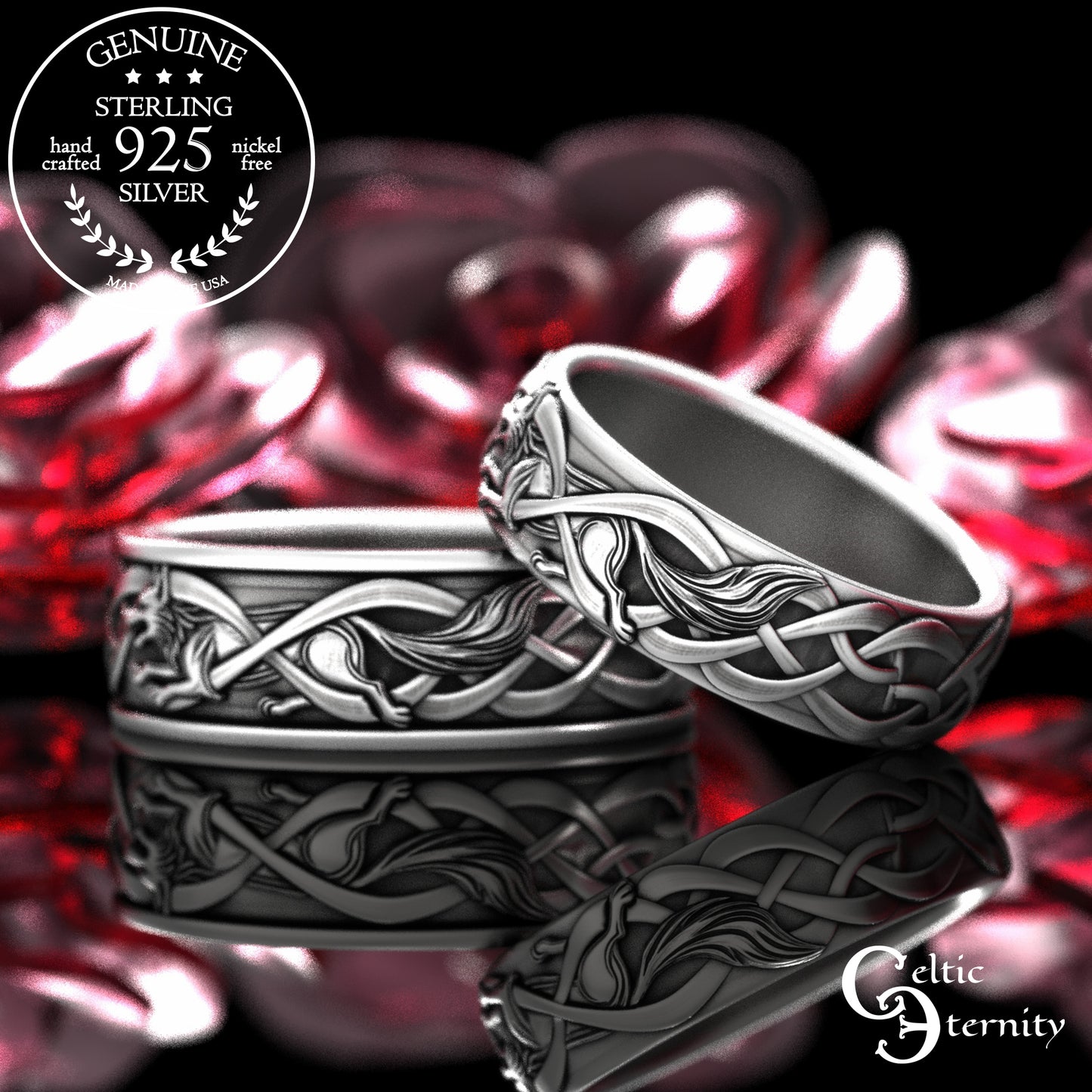 Sterling Bride & Groom Norse Wolves Wedding Band Set, 2106 2111