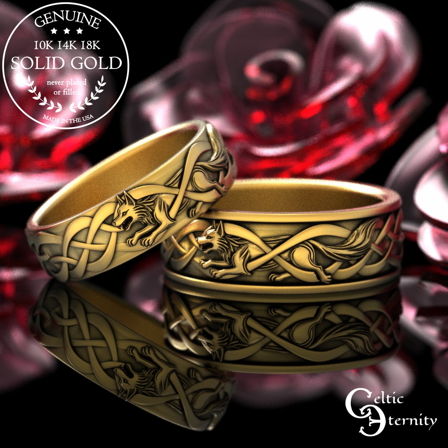 Women's Sterling Celtic Wolf Wedding Band, 2106