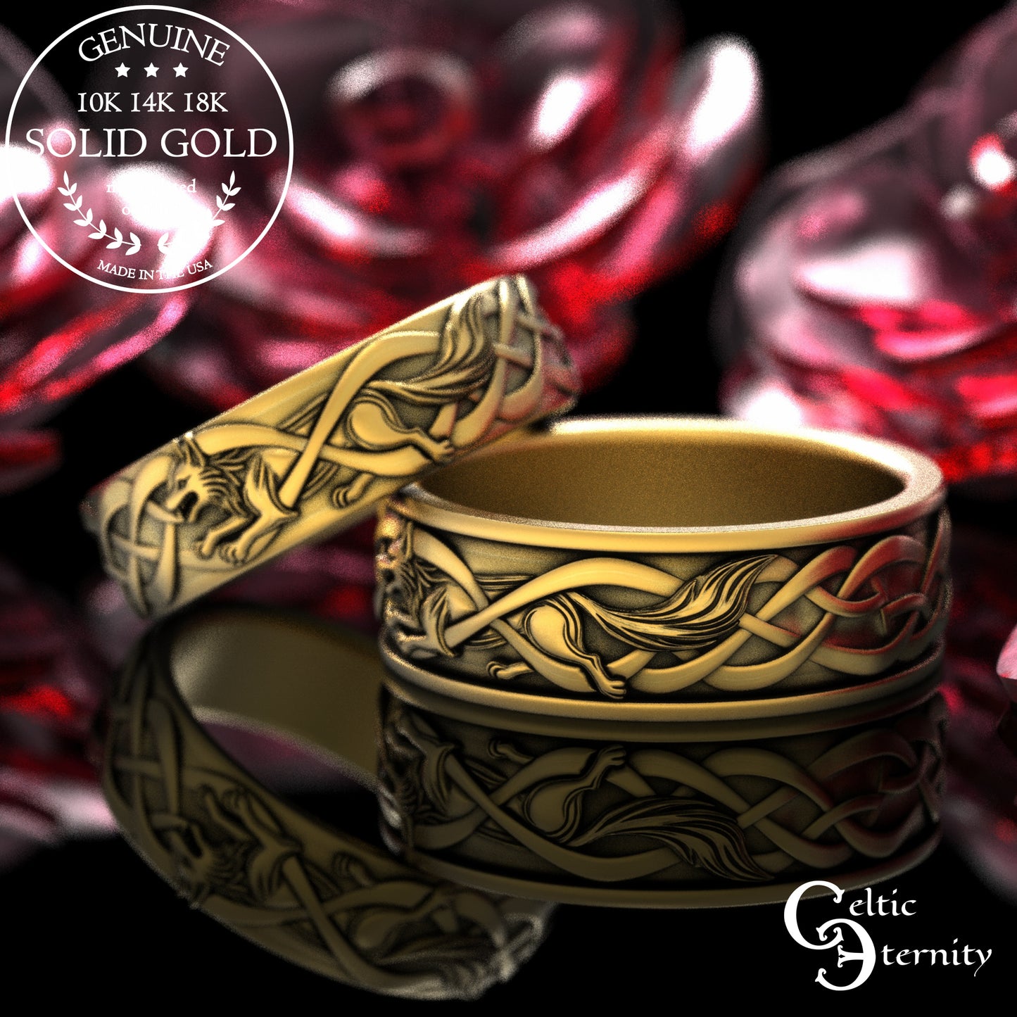 Sterling Silver Women's Irish Wolf & Knotwork Wedding Band,2106