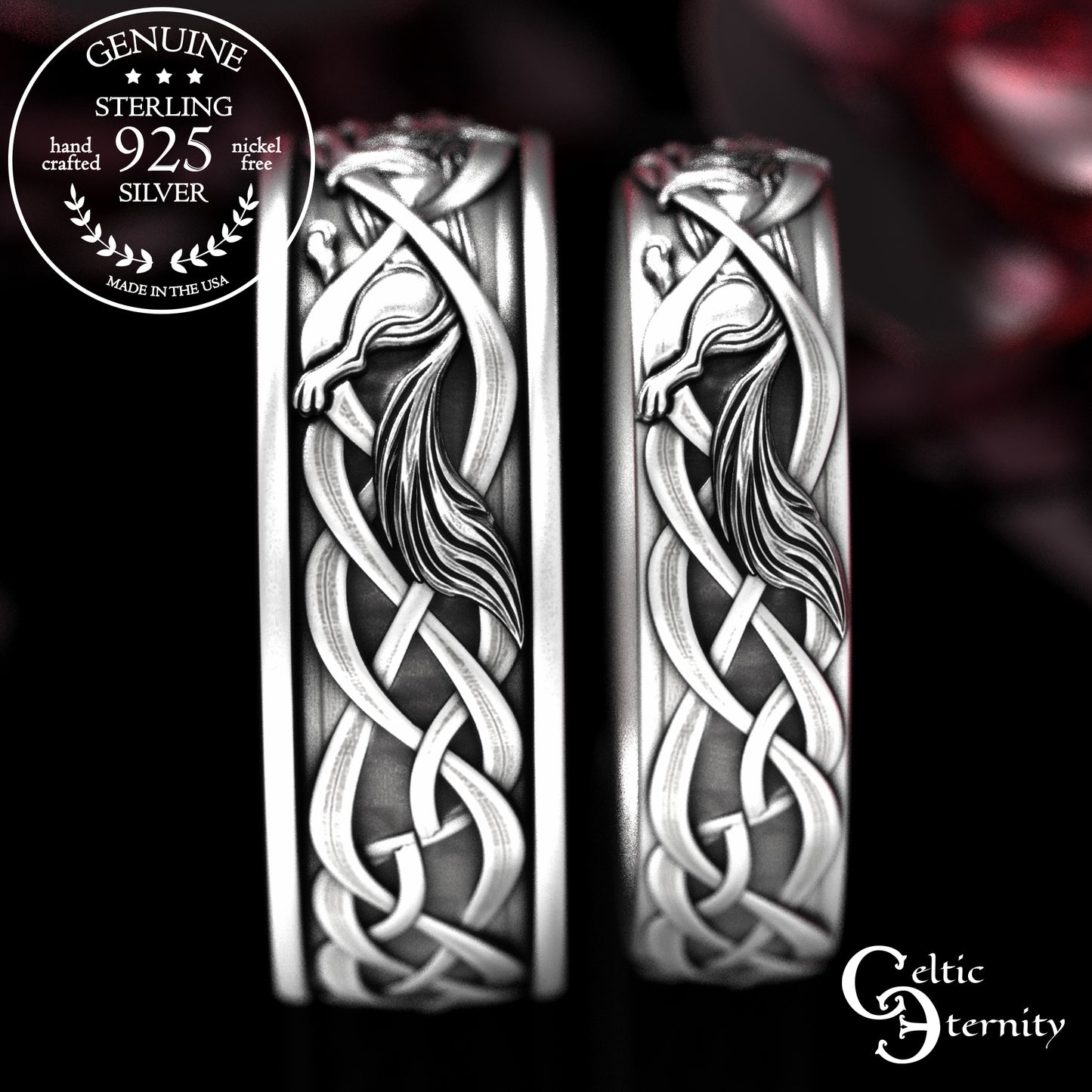 Sterling Bride & Groom Norse Wolves Wedding Band Set, 2106 2111