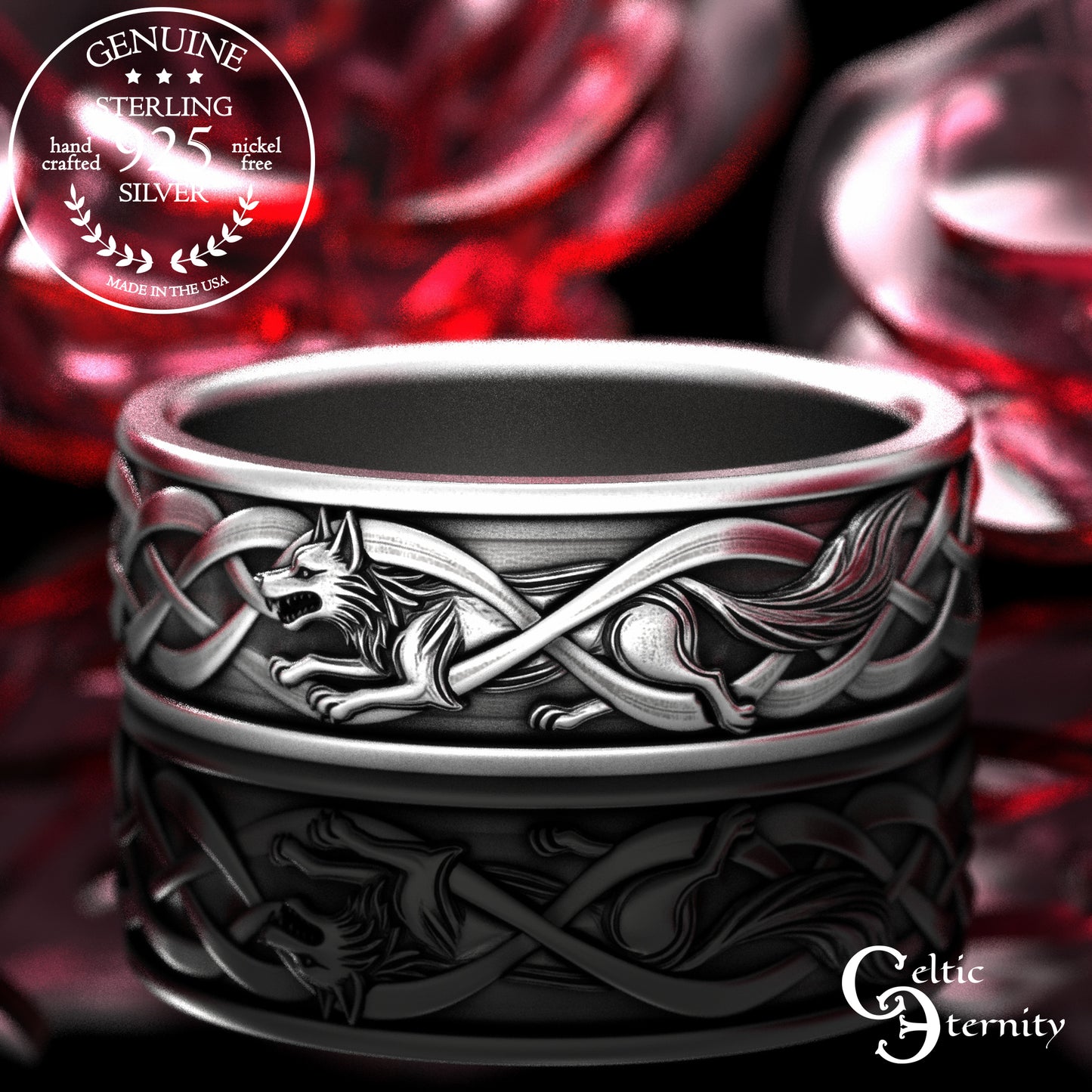 Men's Sterling Viking Wolf Wedding Band, 2111