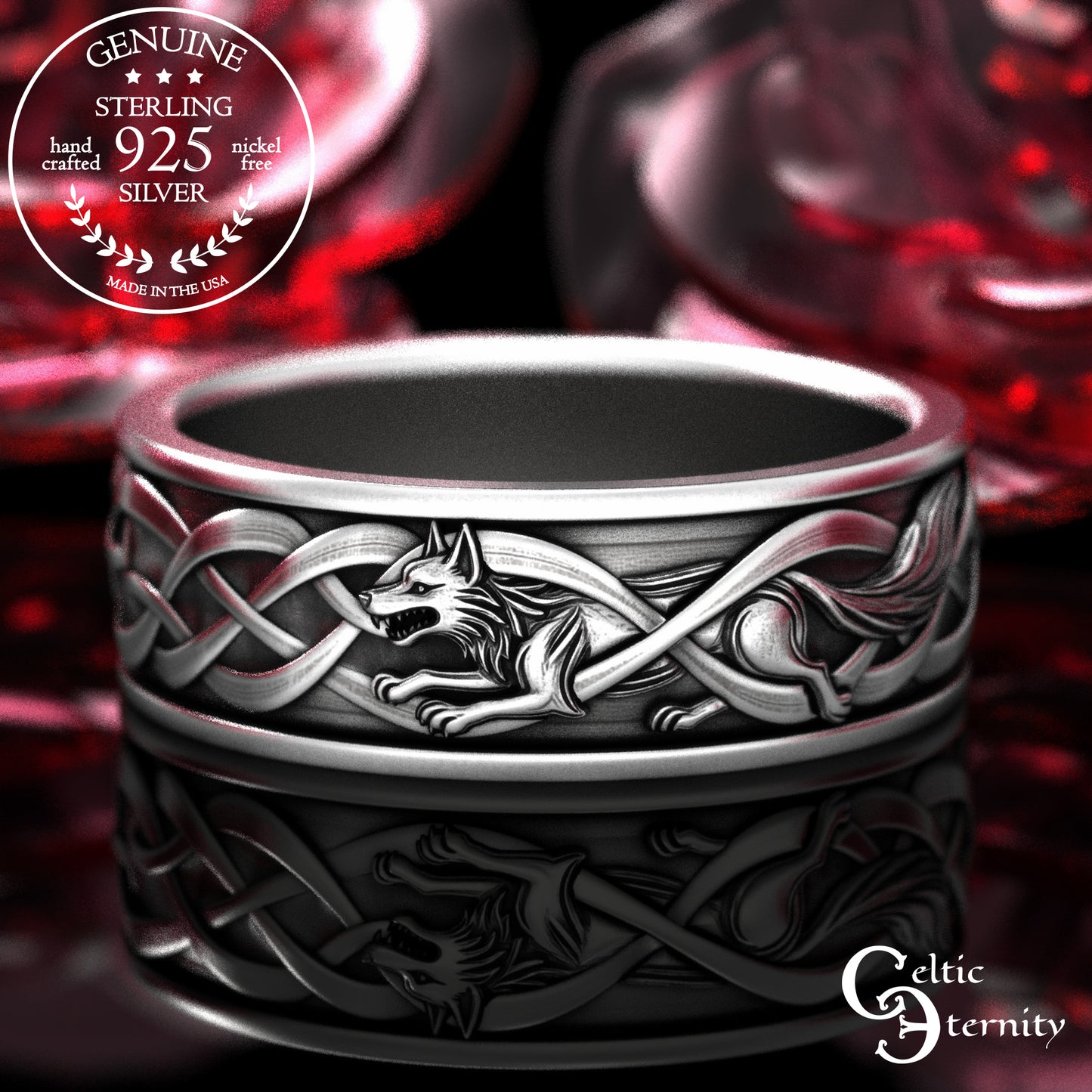 Men's Sterling Viking Wolf Wedding Band, 2111
