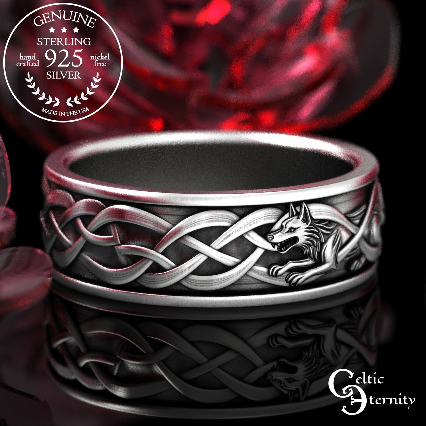 Men's Sterling Viking Wolf Wedding Band, 2111