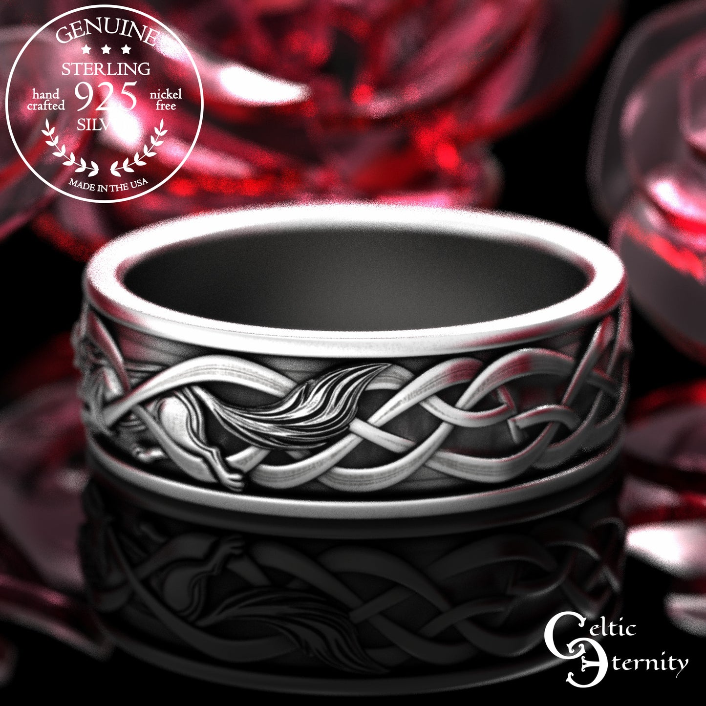 Men's Sterling Viking Wolf Wedding Band, 2111
