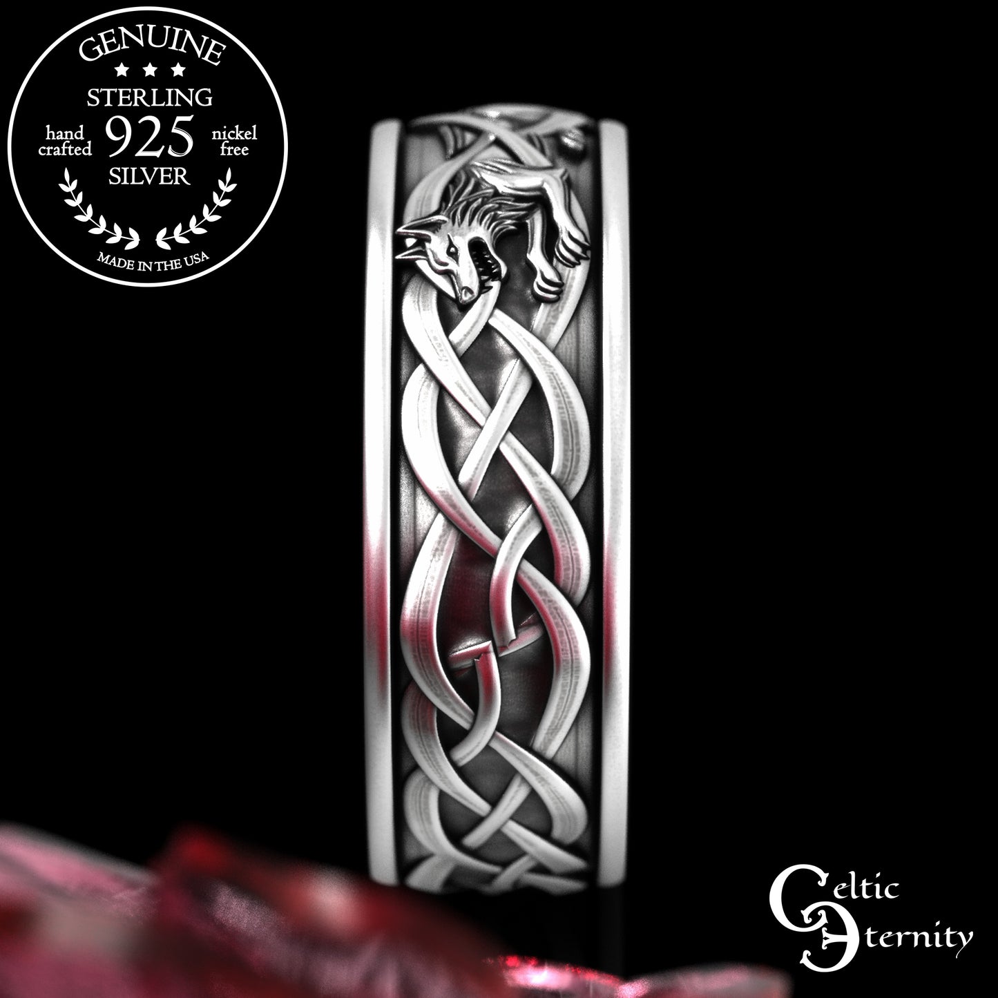 Men's Sterling Viking Wolf Wedding Band, 2111