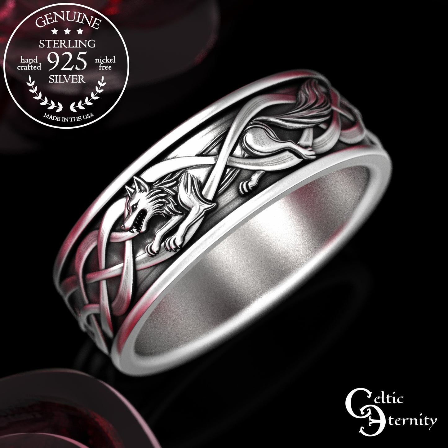 Men's Sterling Viking Wolf Wedding Band, 2111
